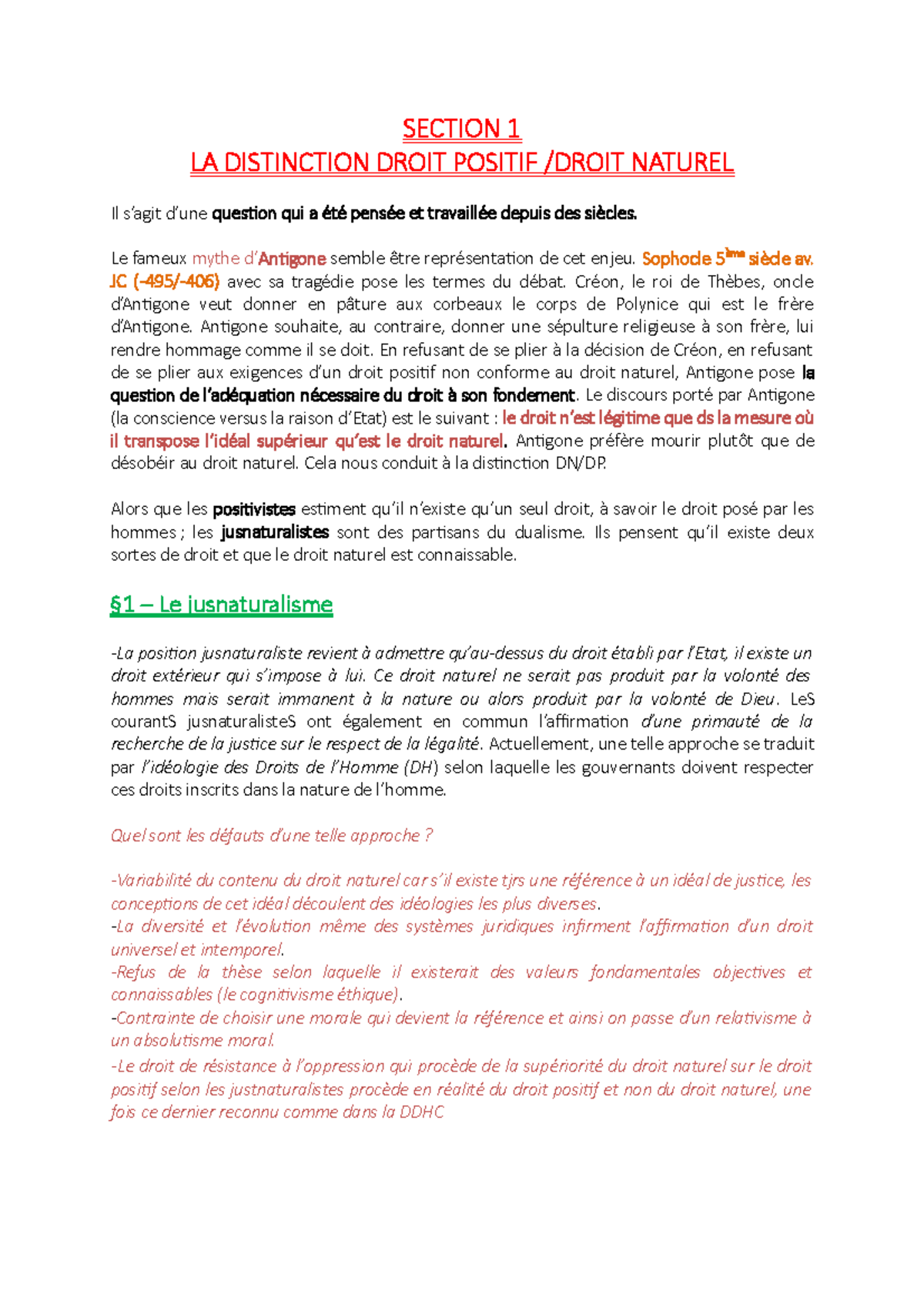 Cours Complet Theorie DU Droit SECTION 1 LA DISTINCTION DROIT POSITIF /DROIT NATUREL Il s’agit