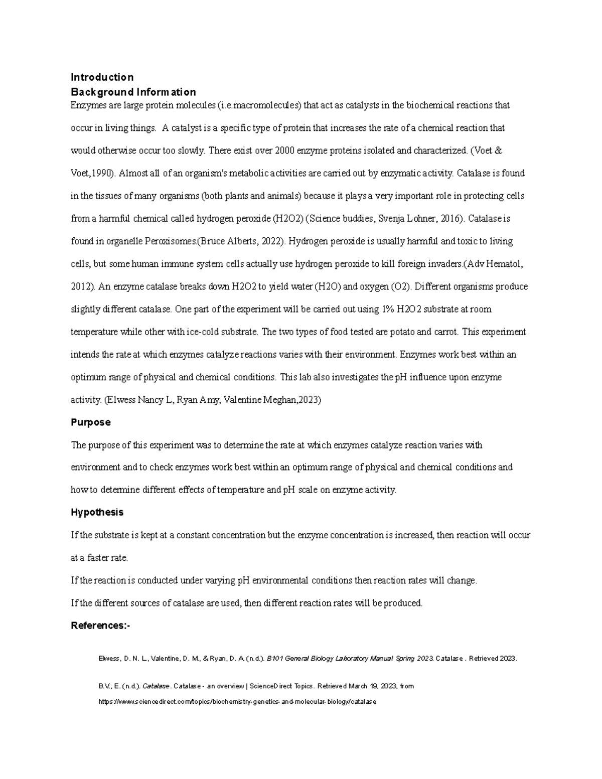 BIO Catalase formal Introduction - Introduction Background Information ...