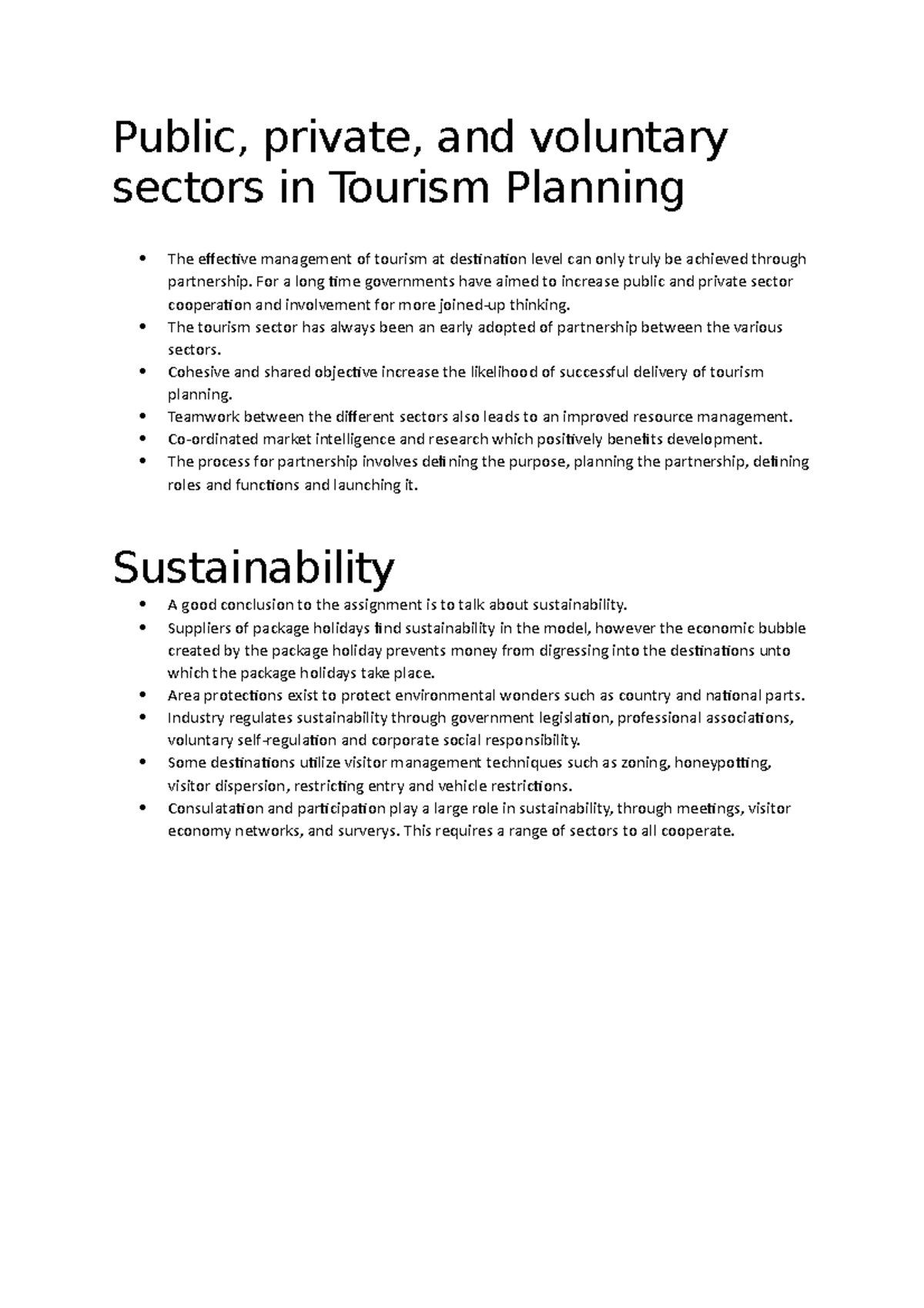 Leisure And Tourism Planning Notes Public Private And Voluntary