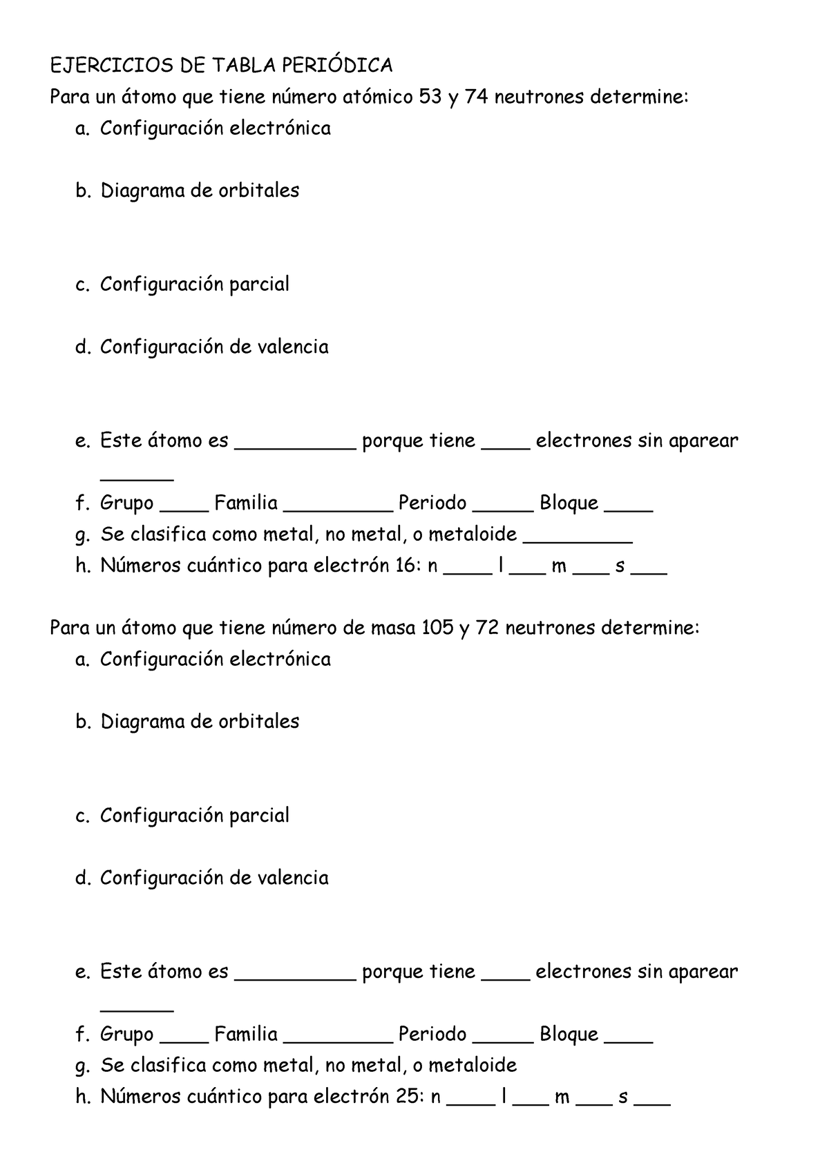 Banco DE Ejercicios Tabla - EJERCICIOS DE TABLA PERI”DICA Para Un ·tomo ...