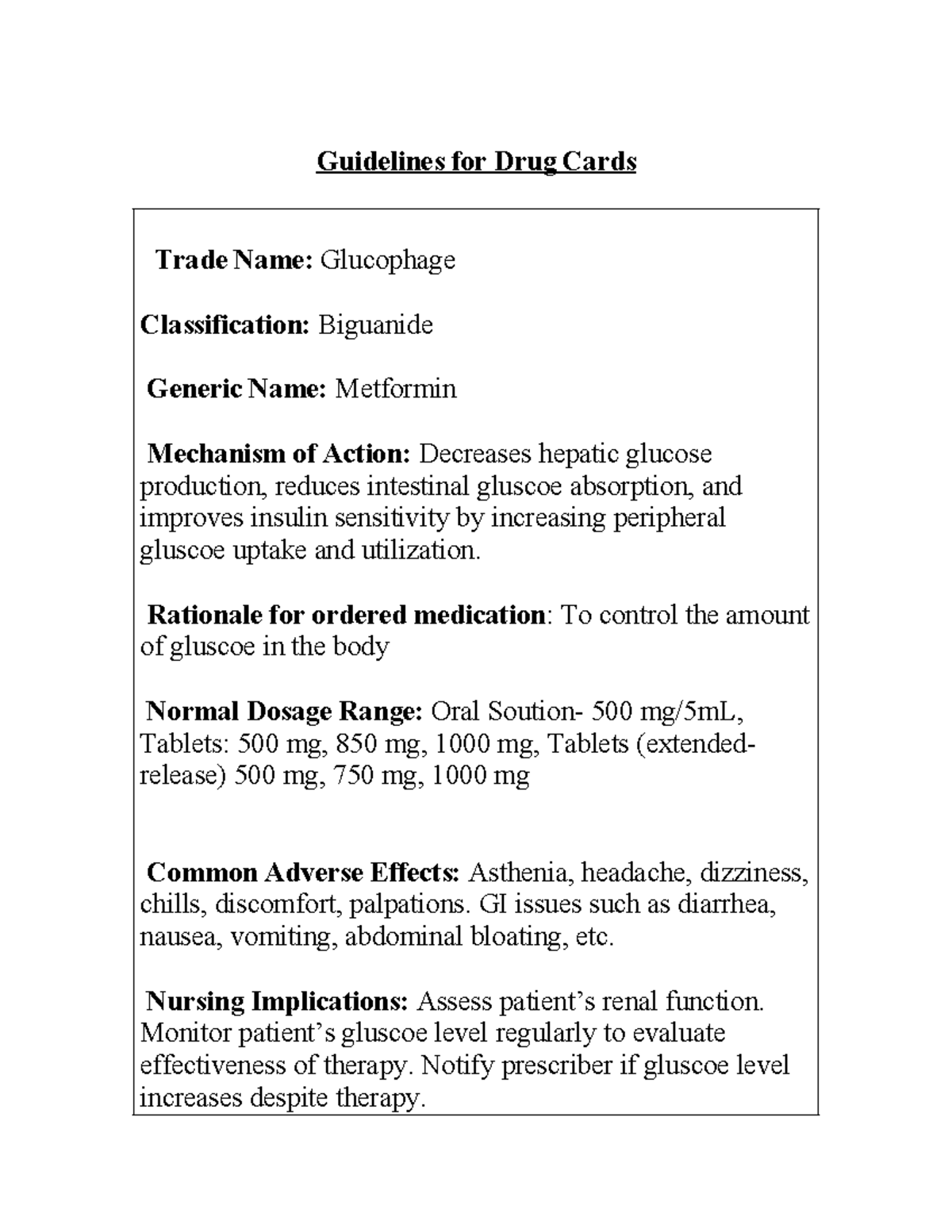 Metformin - drug cards - Guidelines for Drug Cards Trade Name ...