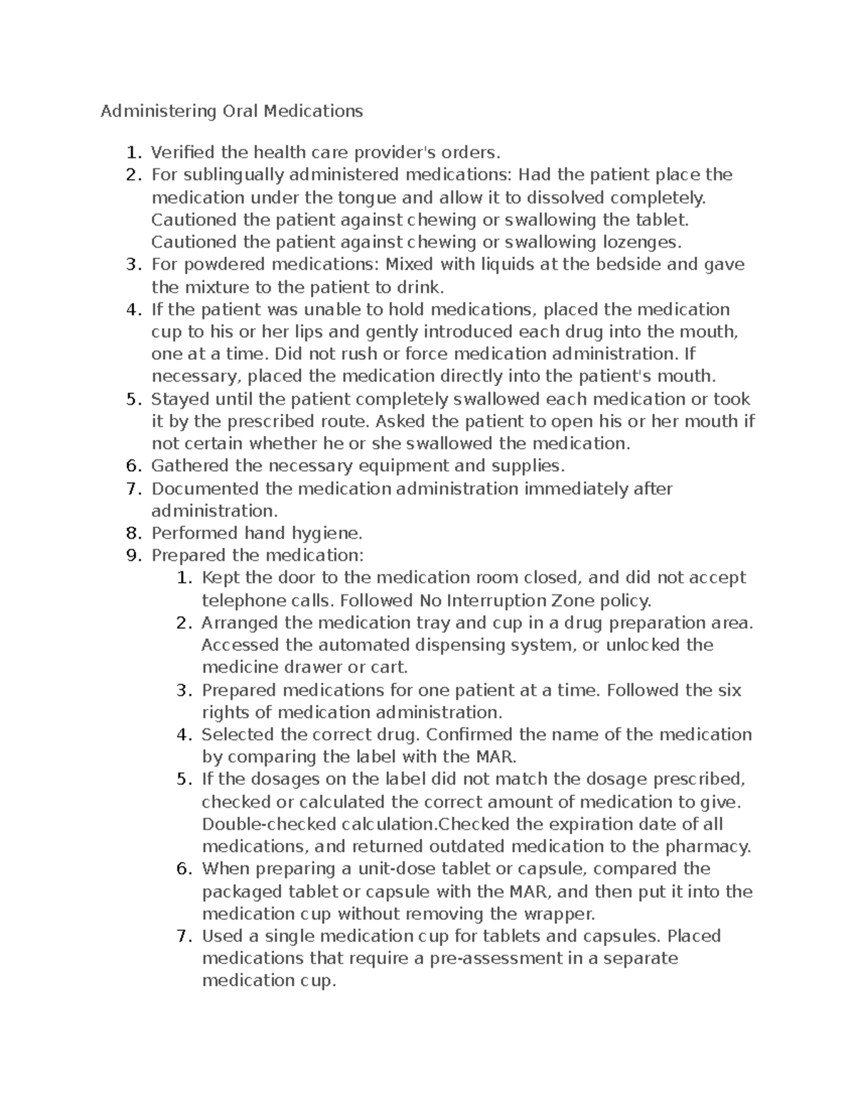 Administering Oral Medications Administering Oral Medications
