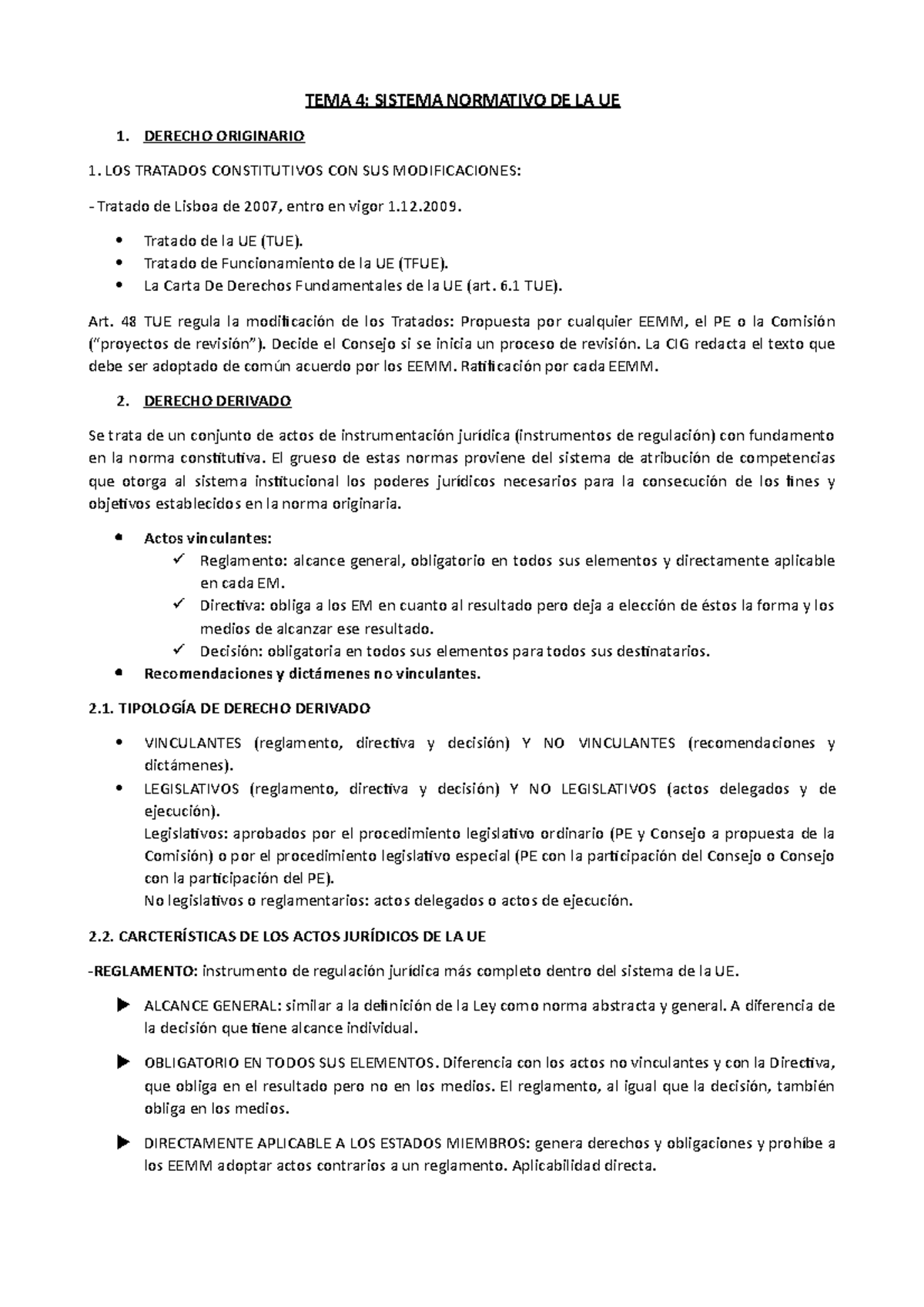 TEMA 4 - DERECHO DE LA UNION EUROPEA - TEMA 4: SISTEMA NORMATIVO DE LA ...
