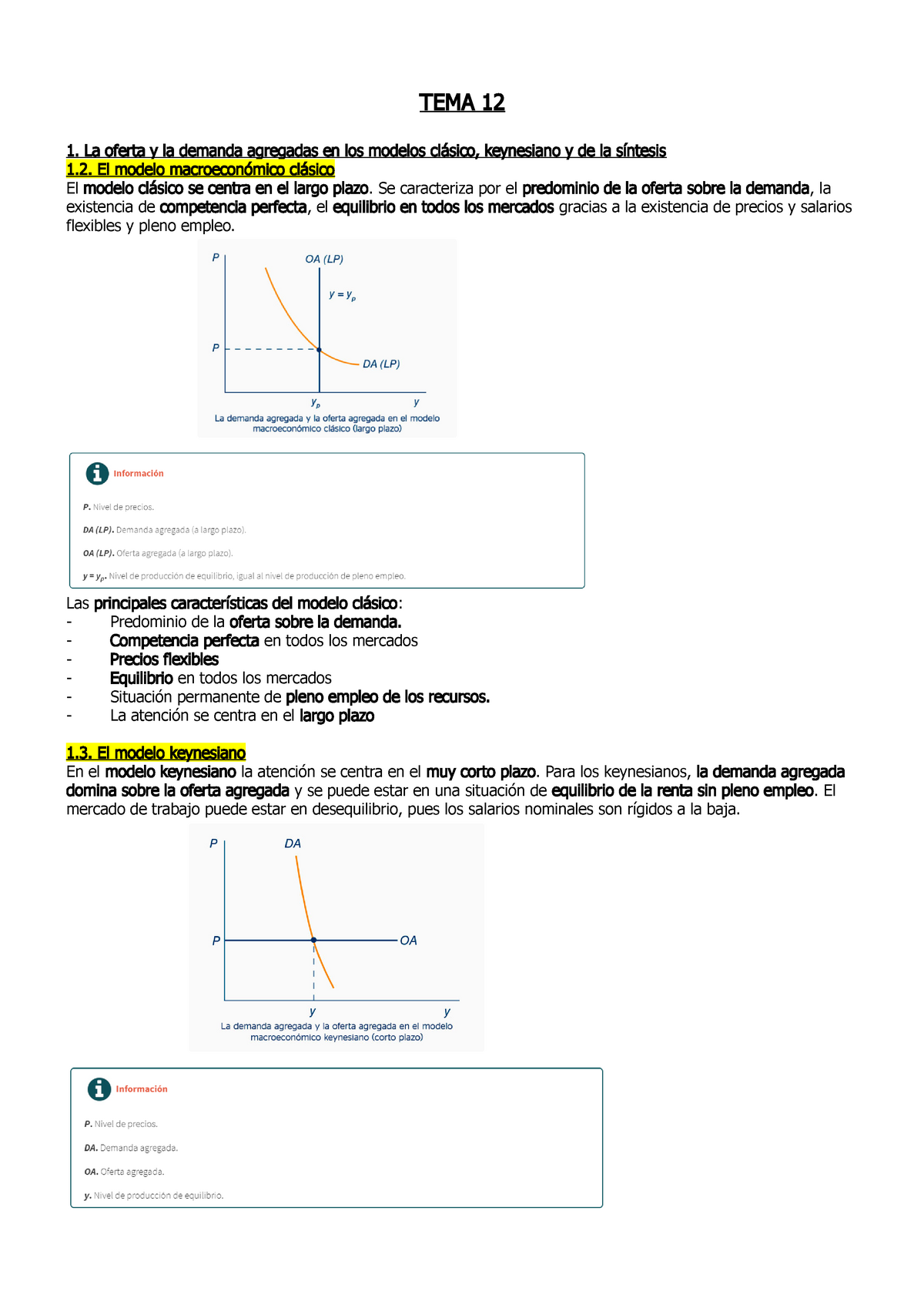 TEMA 12 - Resumen Introducción a la Macroeconomía - TEMA 12 1. La oferta y  la demanda agregadas en - Studocu