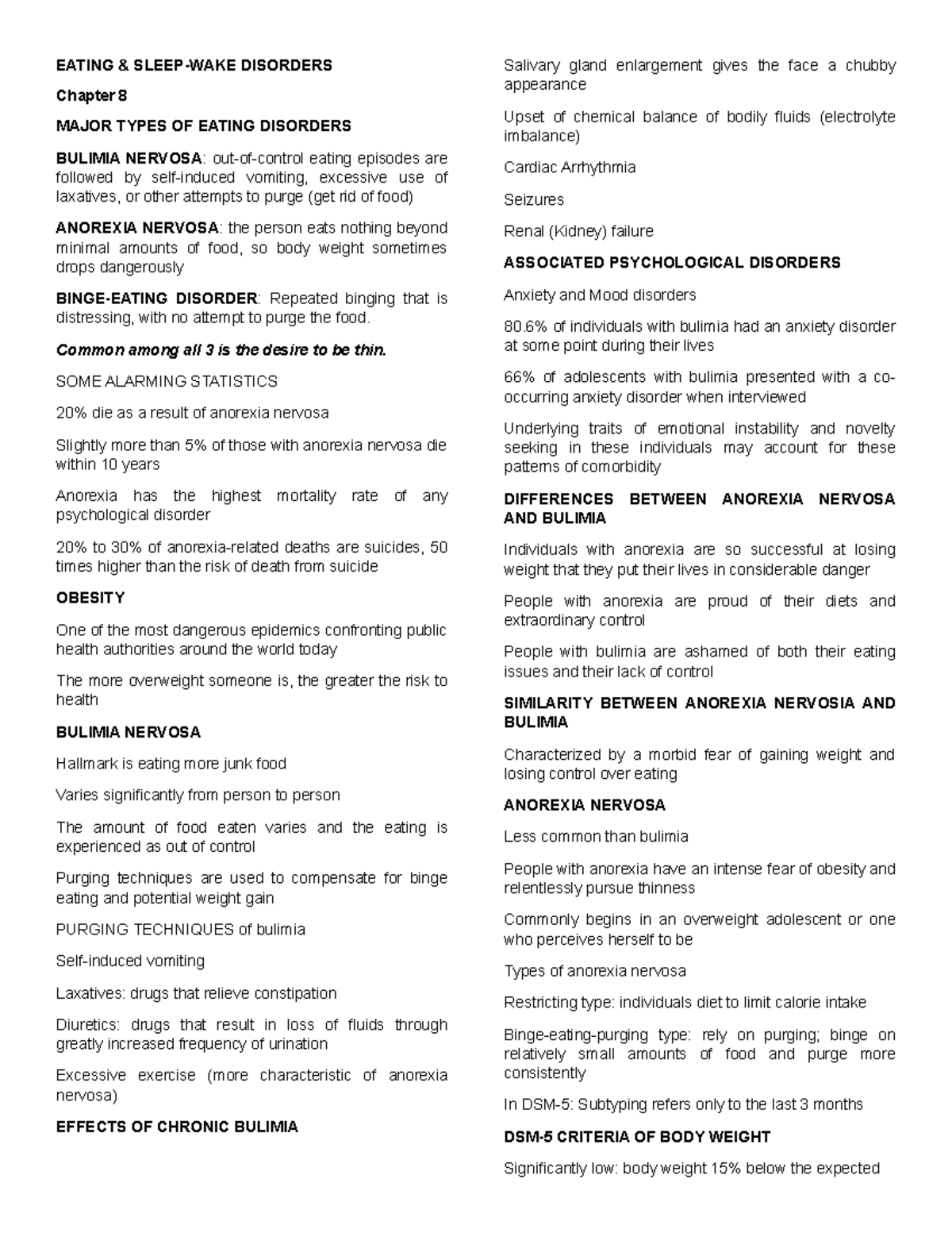 Handouts AB Psych CHAP 8 - EATING & SLEEP-WAKE DISORDERS Chapter 8 ...