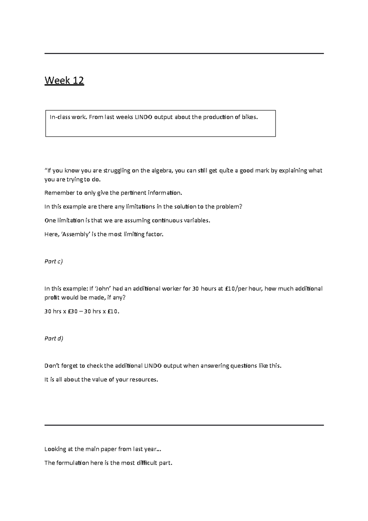 Notes 10.12.13 Operations Management - Week 12 - Week 12 In-class work ...
