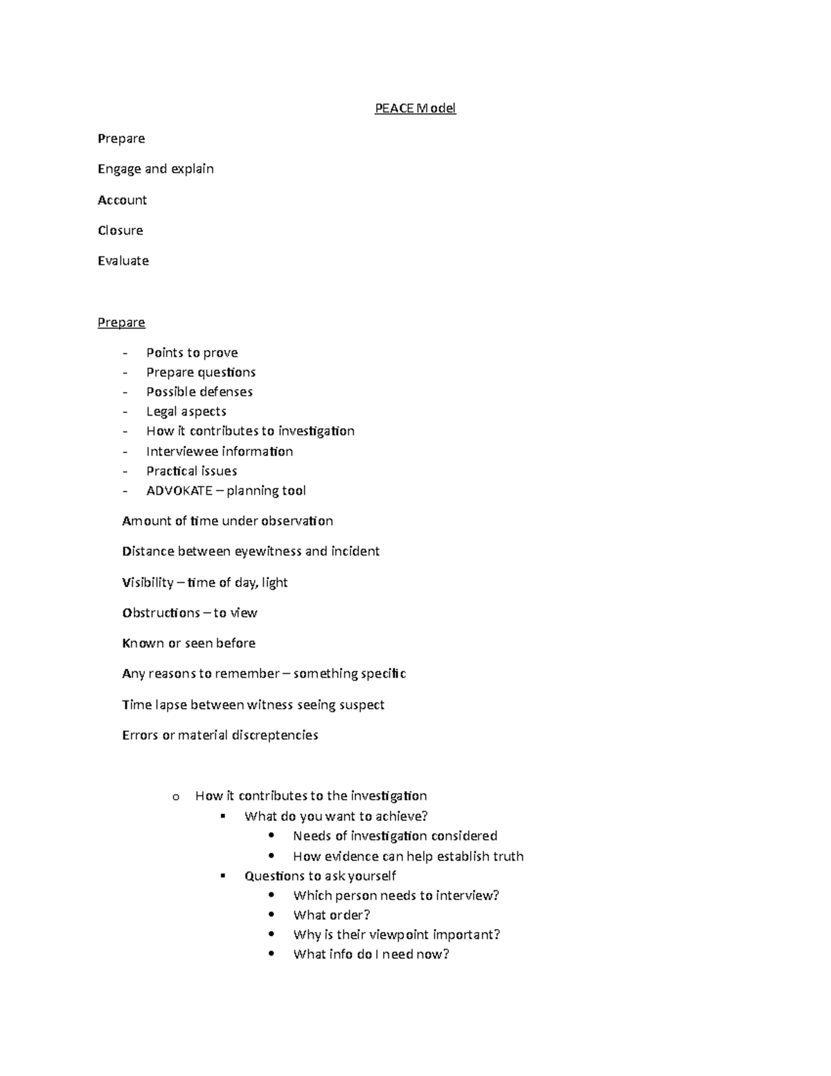 Peace notes - PEACE Model Prepare Engage and explain Account Closure ...