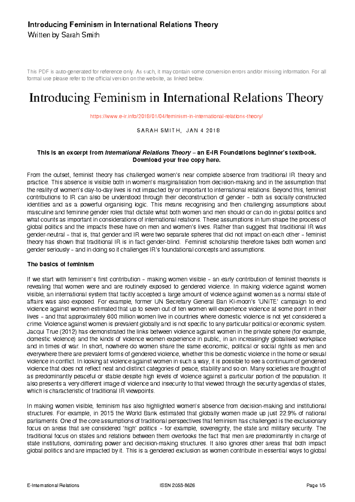 Introducing Feminism in International Relations Theory - Written by ...