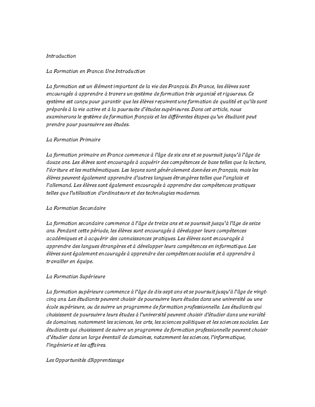 Education Study Notes - Introduction La Formation en France: Une ...