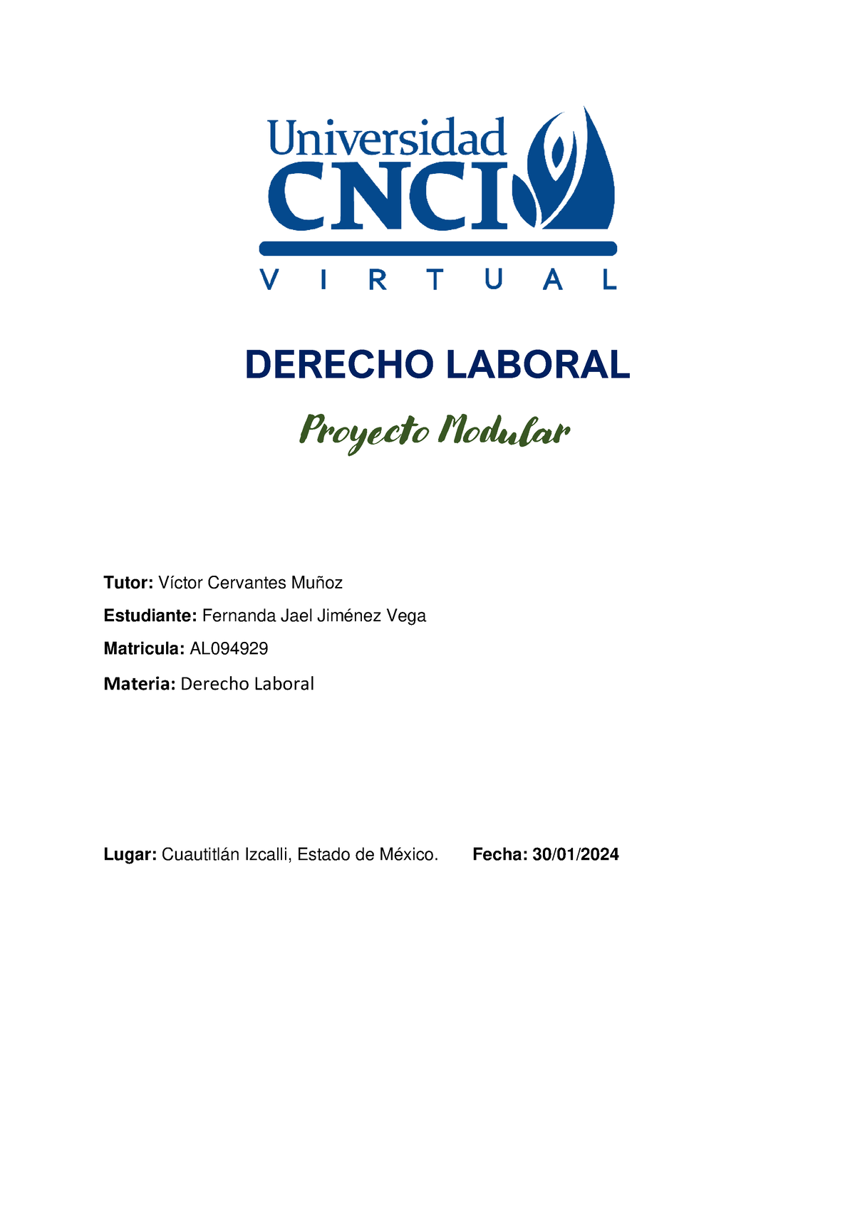 Derecho Laboral Proyecto Modular - DERECHO LABORAL Proyecto Modular ...