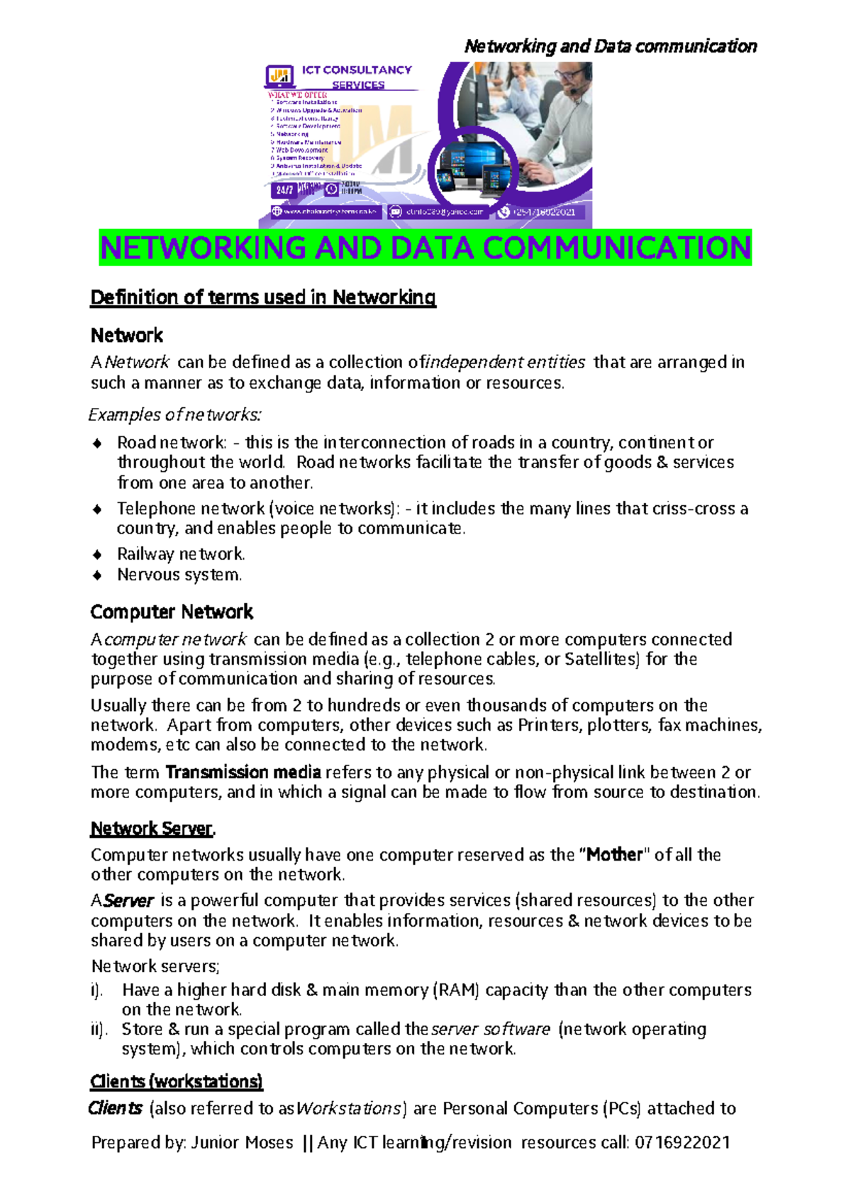 Networking & Data communication NETWORKING AND DATA COMMUNICATION