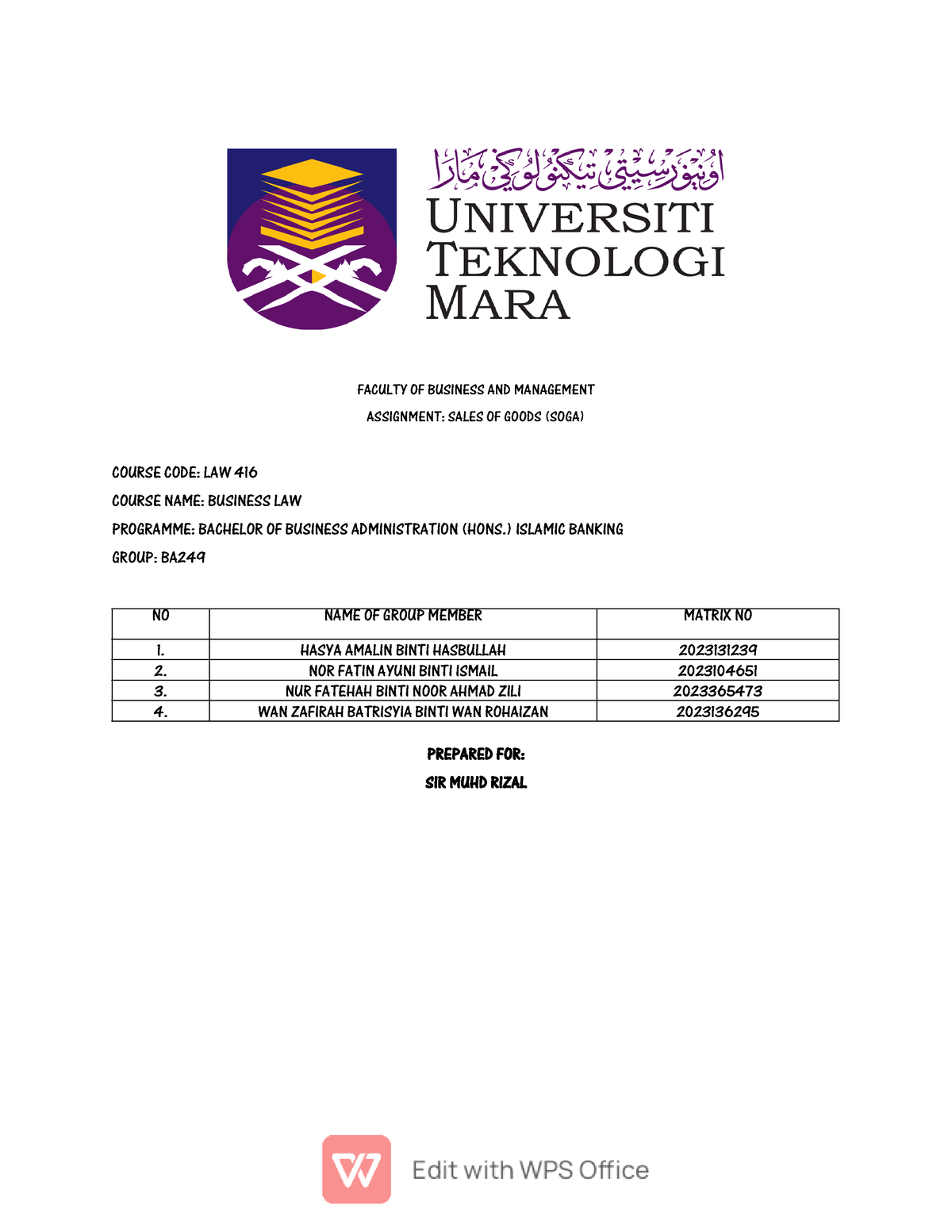 law 416 assignment soga