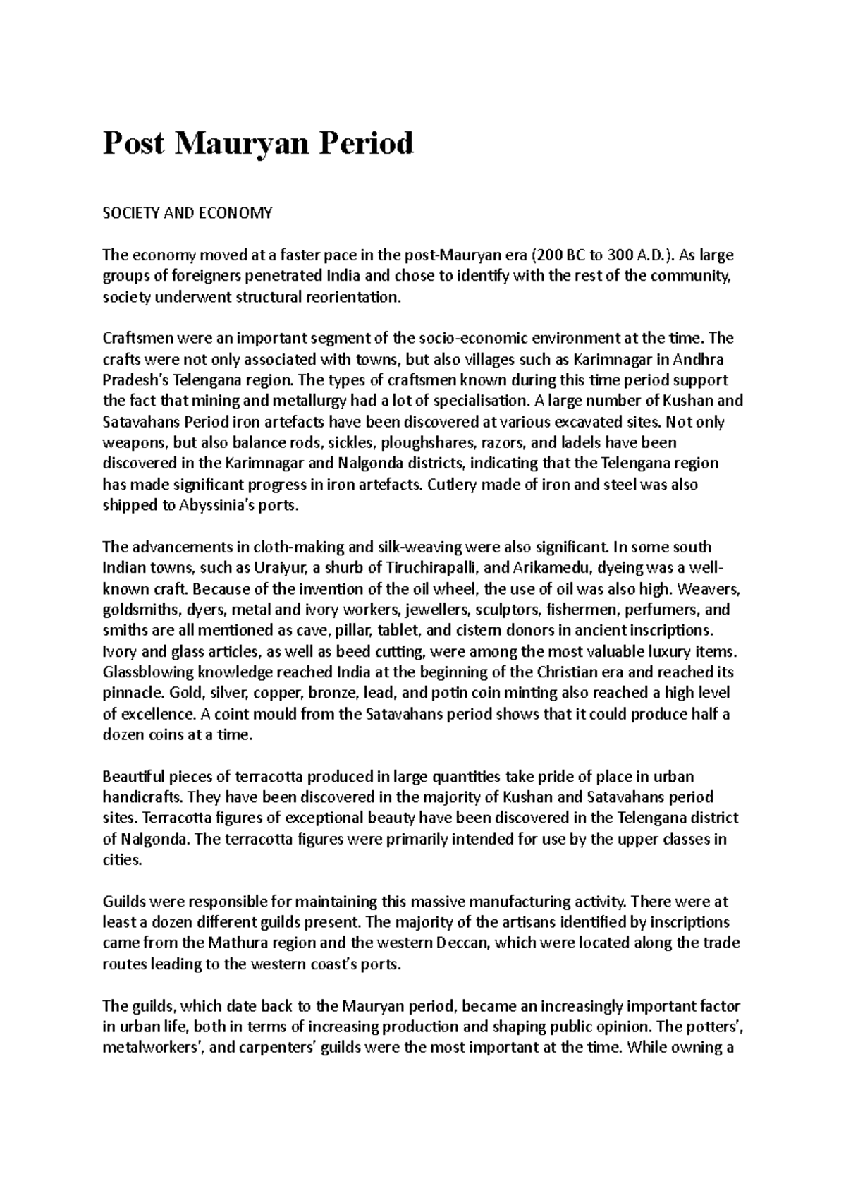 Post Mauryan Period - Lecture notes 3 - Ancient India - AMU - Studocu