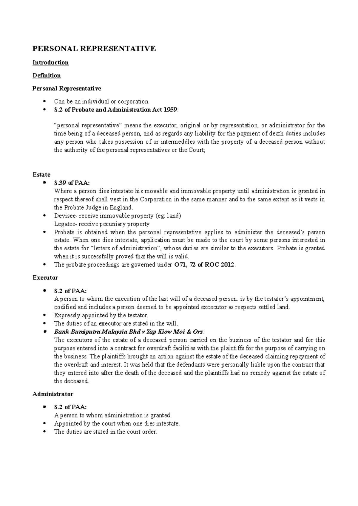 Personal Representative PERSONAL REPRESENTATIVE Introduction