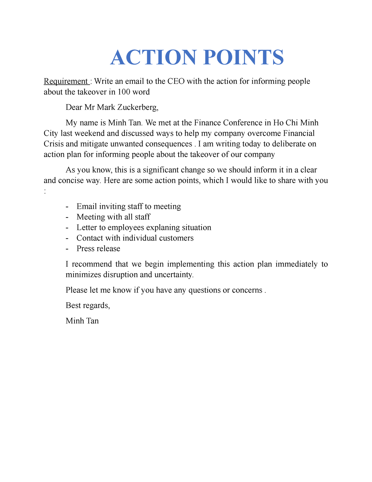 Action point - goof - ACTION POINTS Requirement : Write an email to the ...