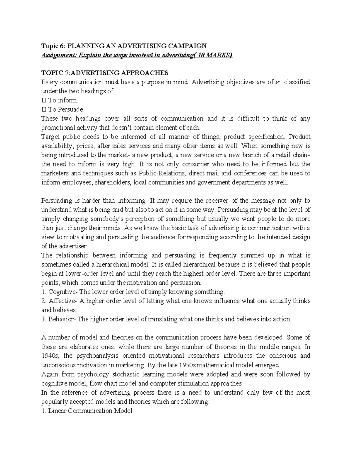 Introduction to advertising continuation - Topic 6: PLANNING AN ...