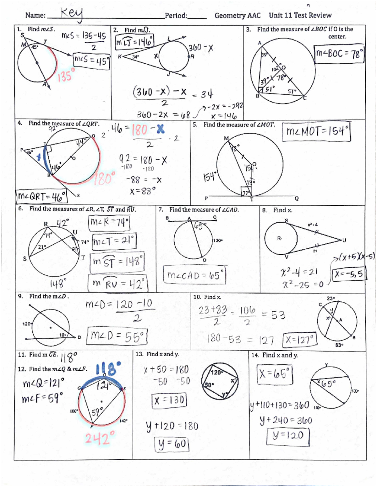 Unit 11 Test Review KEY Solutions - Studocu