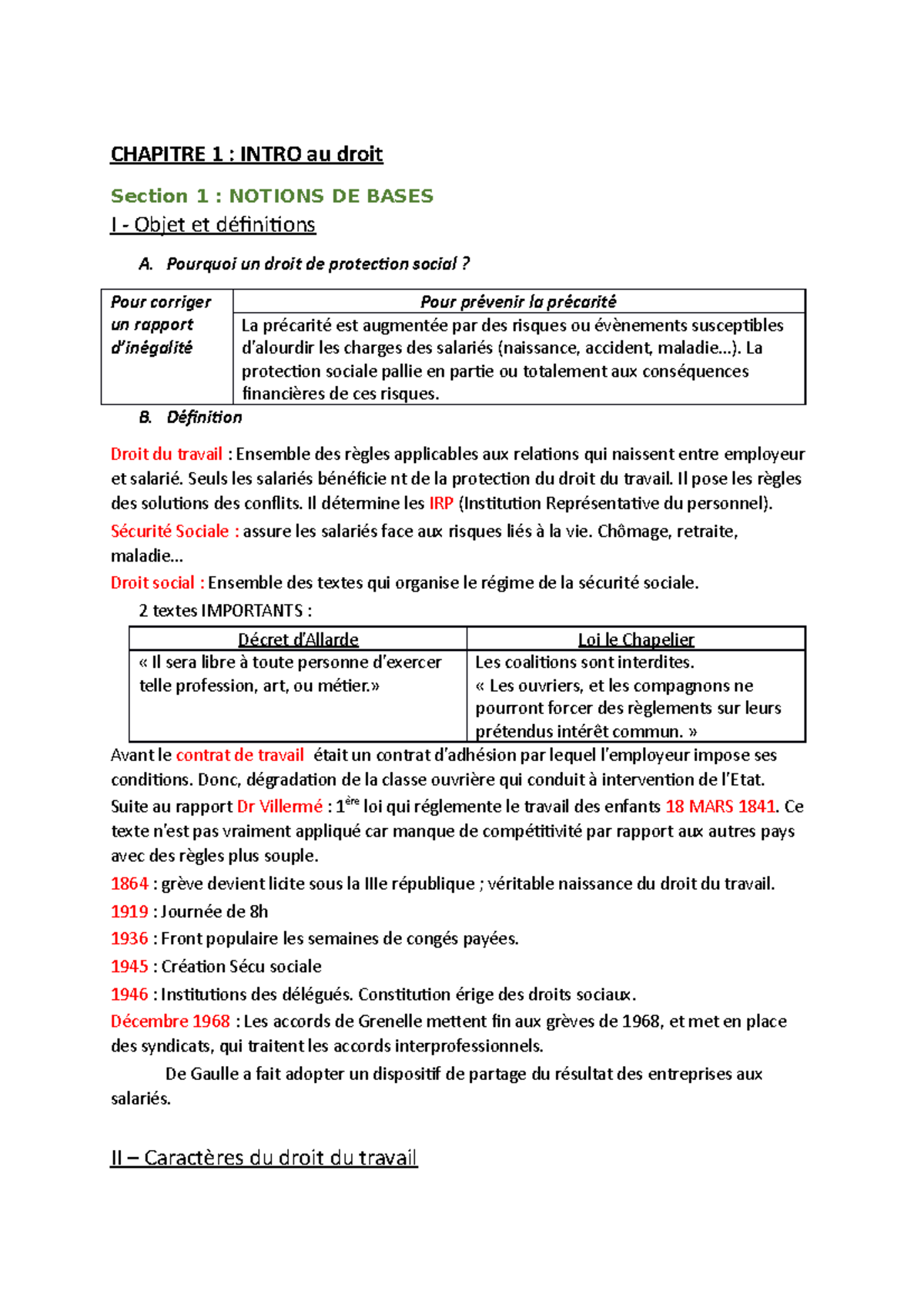 Cours Droit Du Travail - CHAPITRE 1 : INTRO Au Droit Section 1 ...