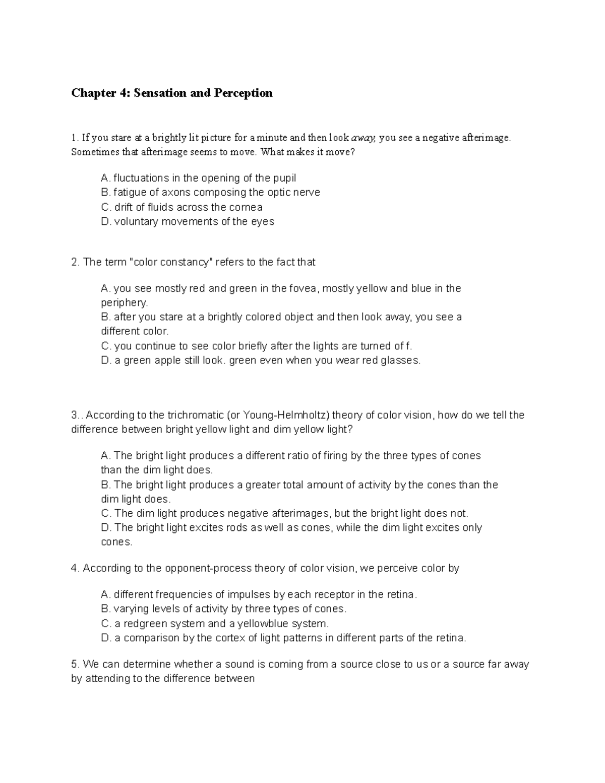 Chapter 4 Sensation And Perception - Chapter 4: Sensation And ...