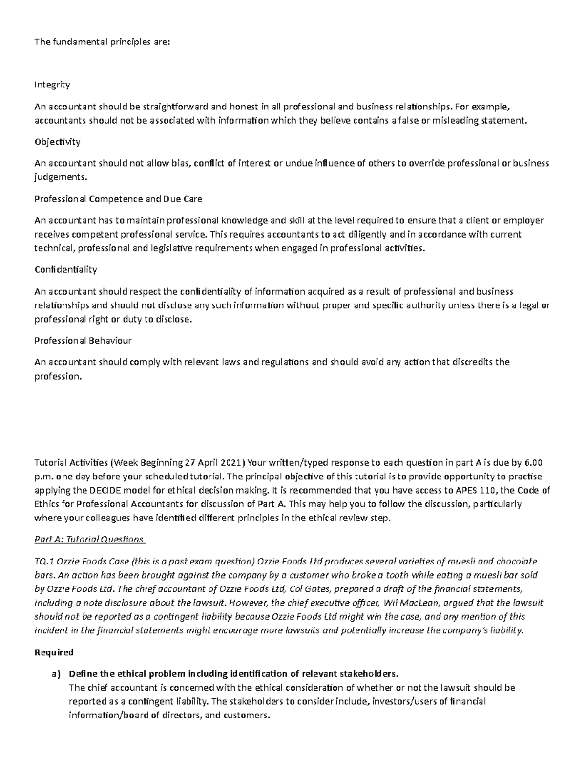 Topic 5 Tutorial Activities - The fundamental principles are: Integrity ...