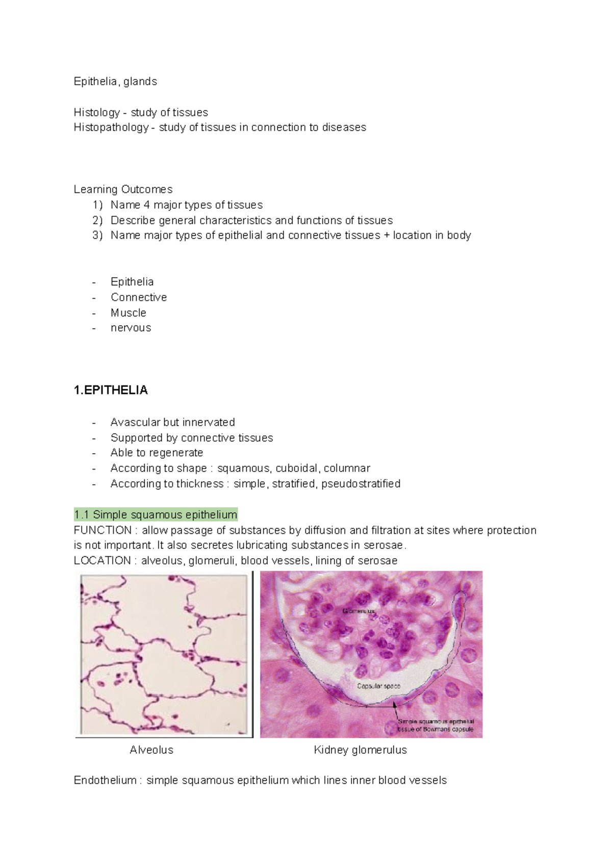 Basic Notes of Epithelia, glands and connective tissue - Epithelia ...