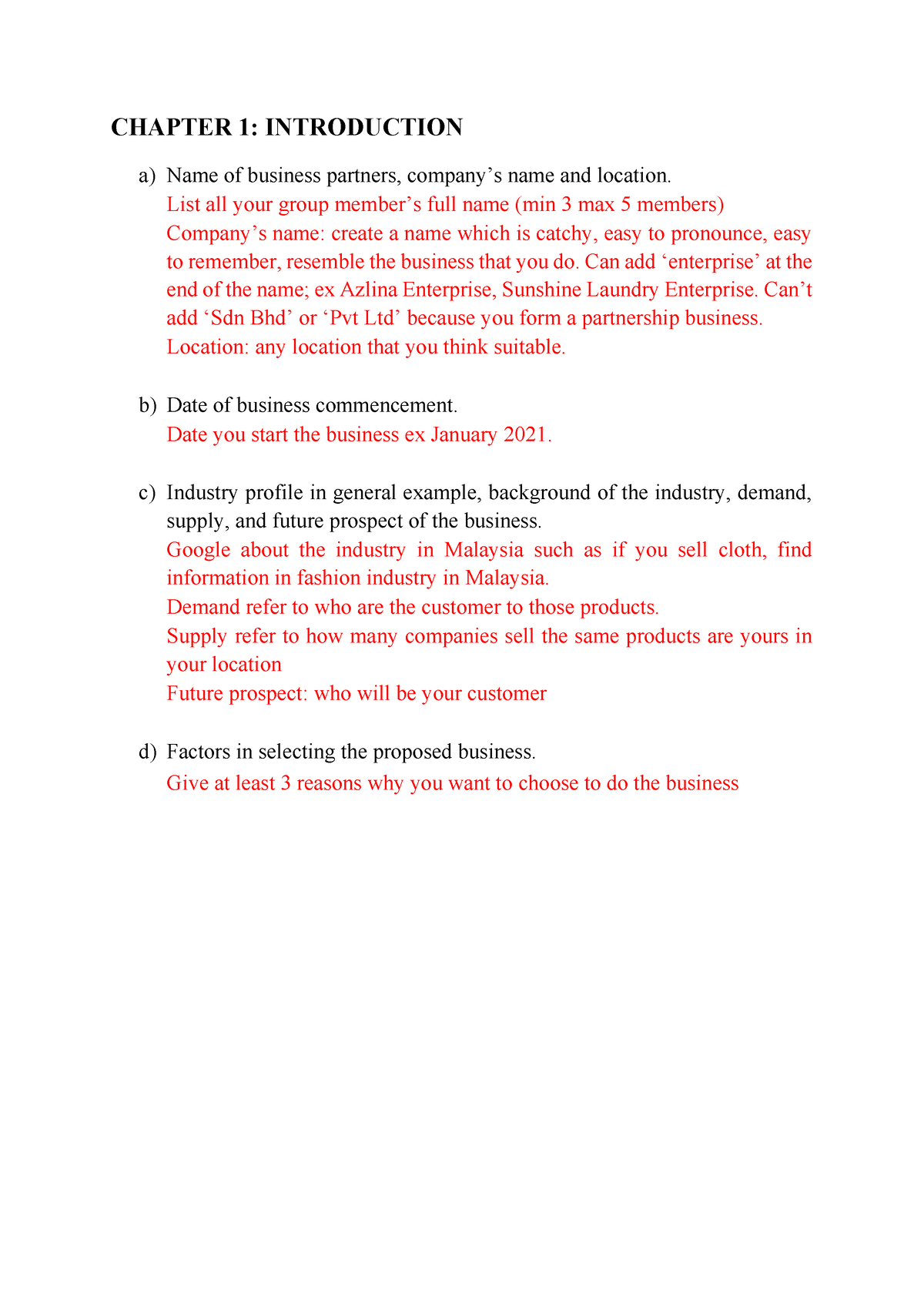 BP Chapter 1 - CHAPTER 1: INTRODUCTION A) Name Of Business Partners ...