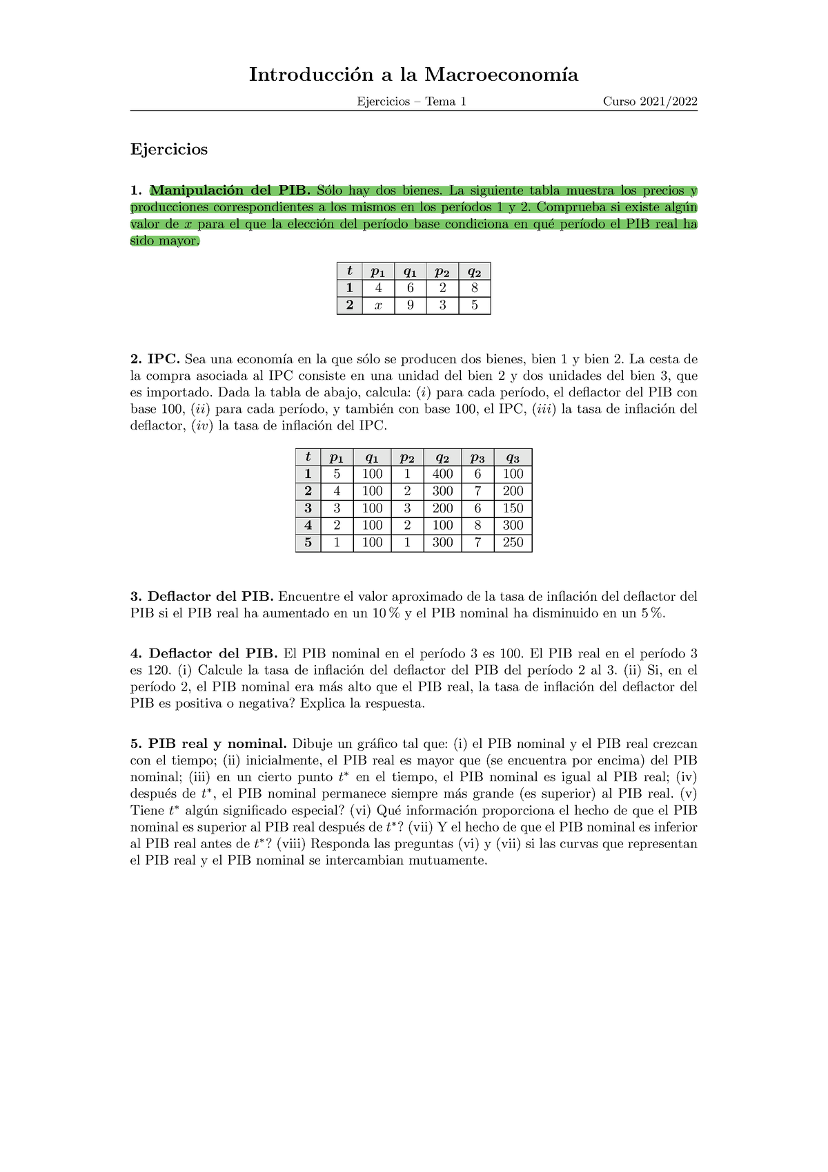 Ejercicios Para Entregar - Introducci ́on A La Macroeconom ́ıa ...