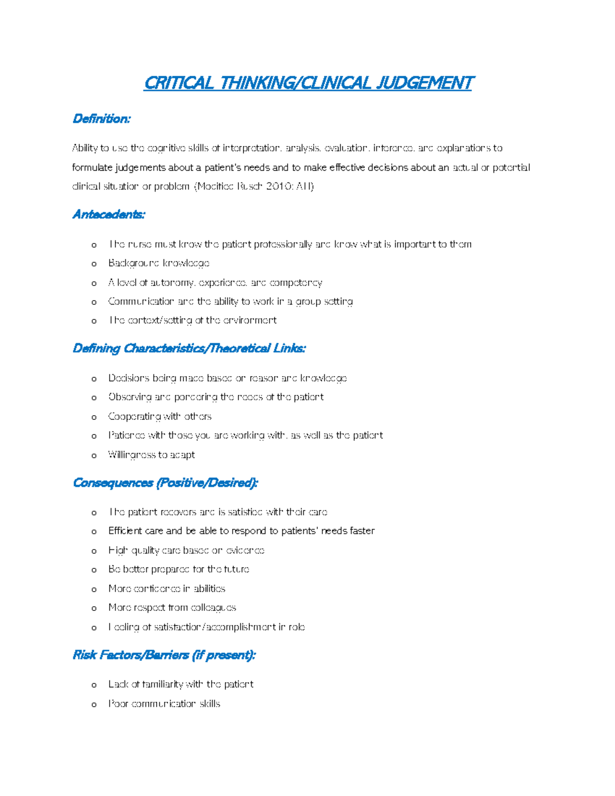 critical thinking and clinical judgement concept analysis