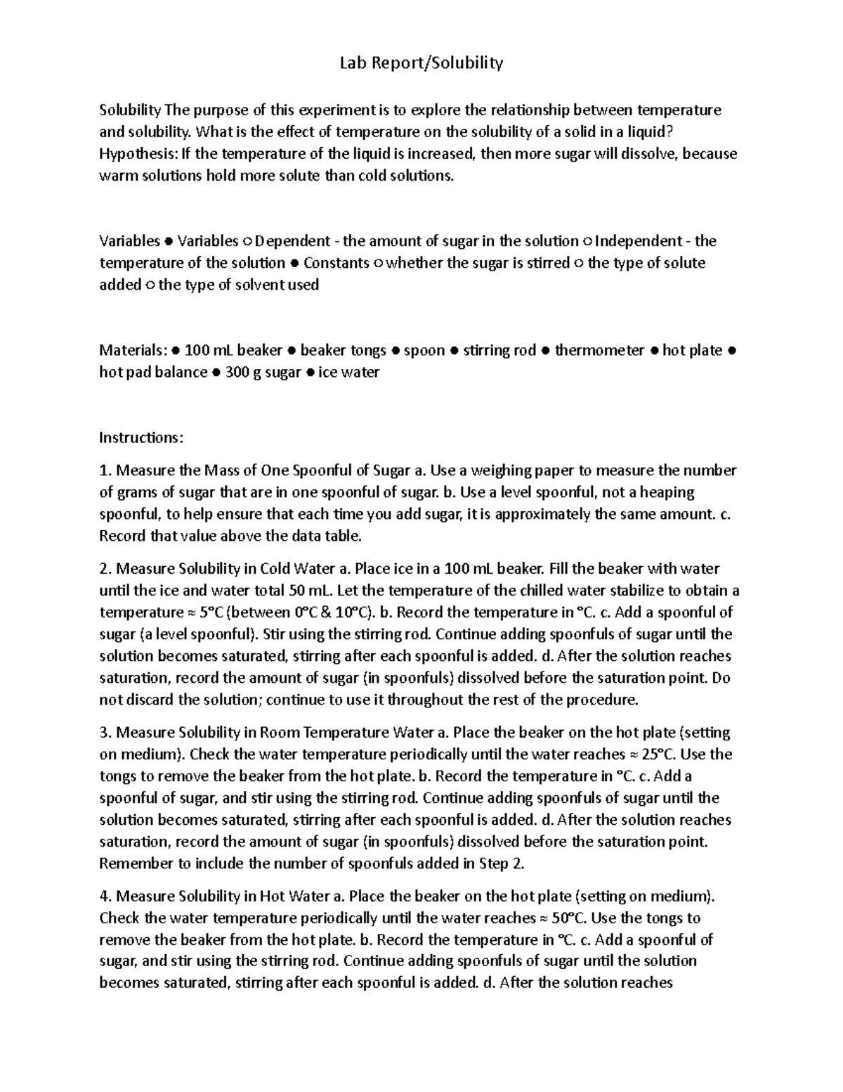 Lab 9 Lab 9 of the chemistry Research 1 labs witch focus's on