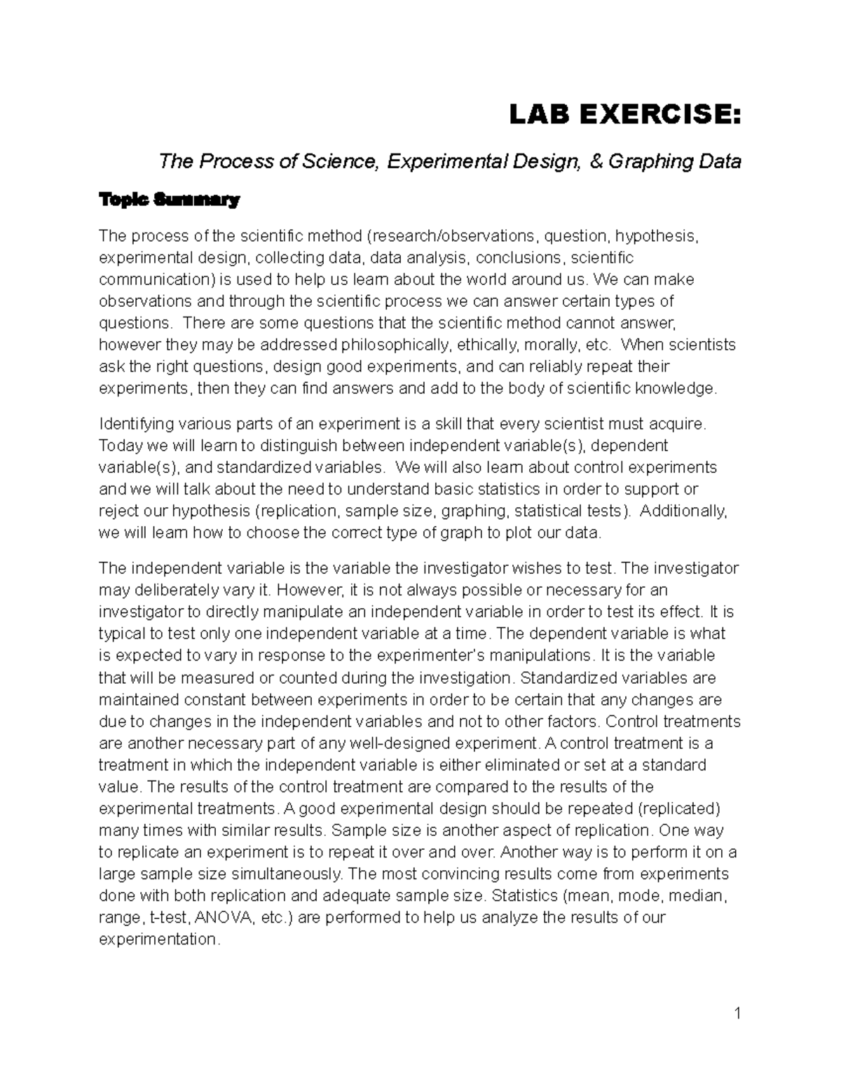 experimental design and graphing in biology 1