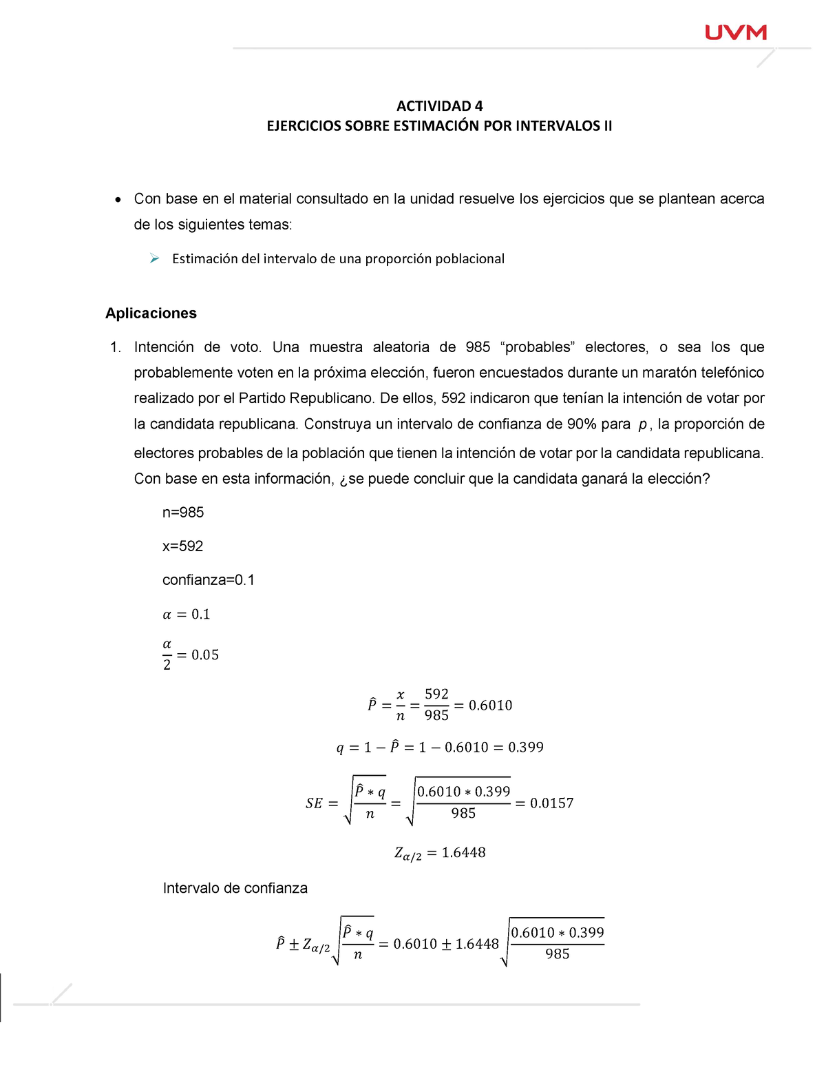 A4 Estadistica Inferencial Actividad 4 Ejercicios Sobre EstimaciÓn