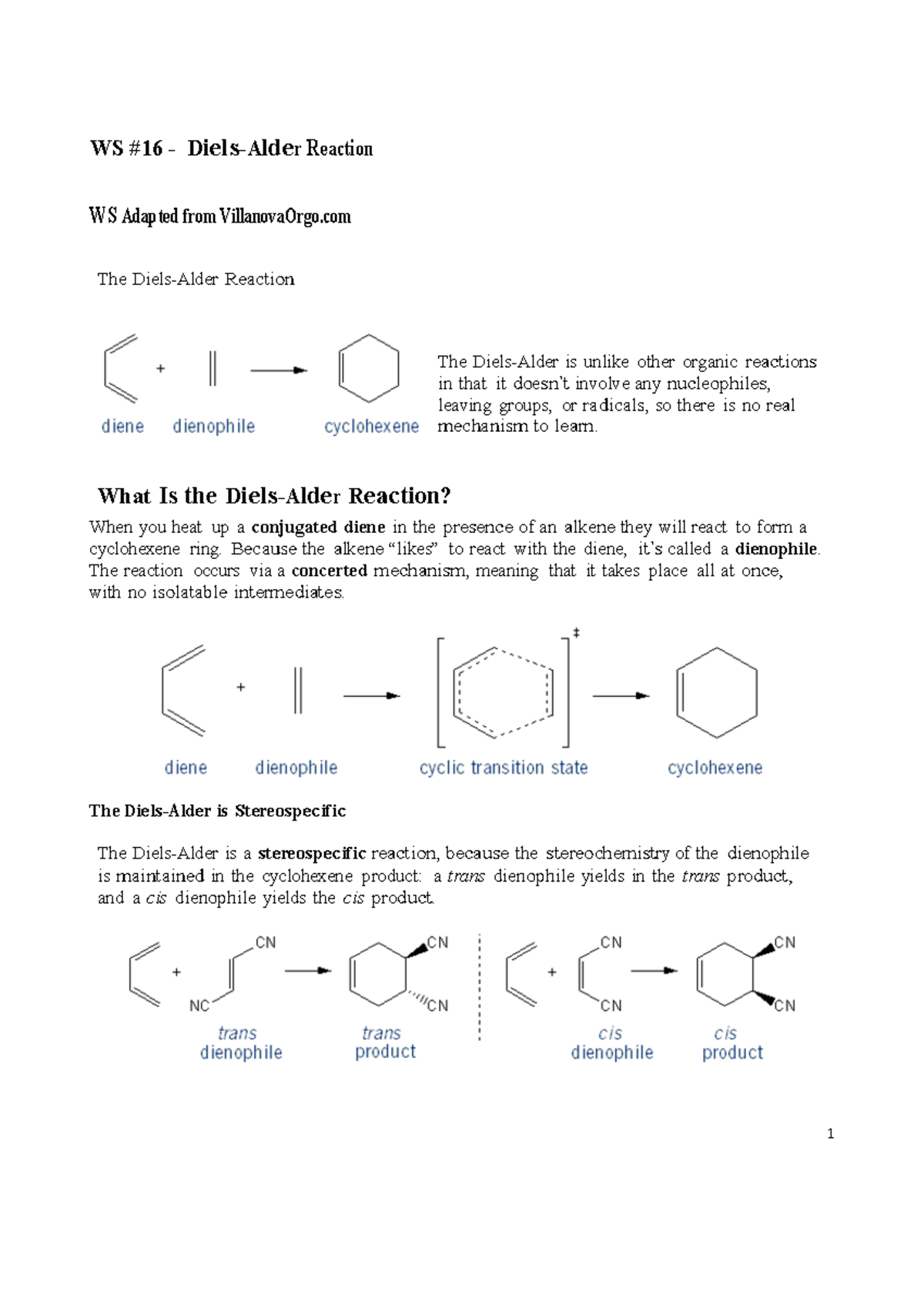 WS+-+Chapter+16 - WS #1 6 - D iel s-A lde r Reaction WS Adapted from