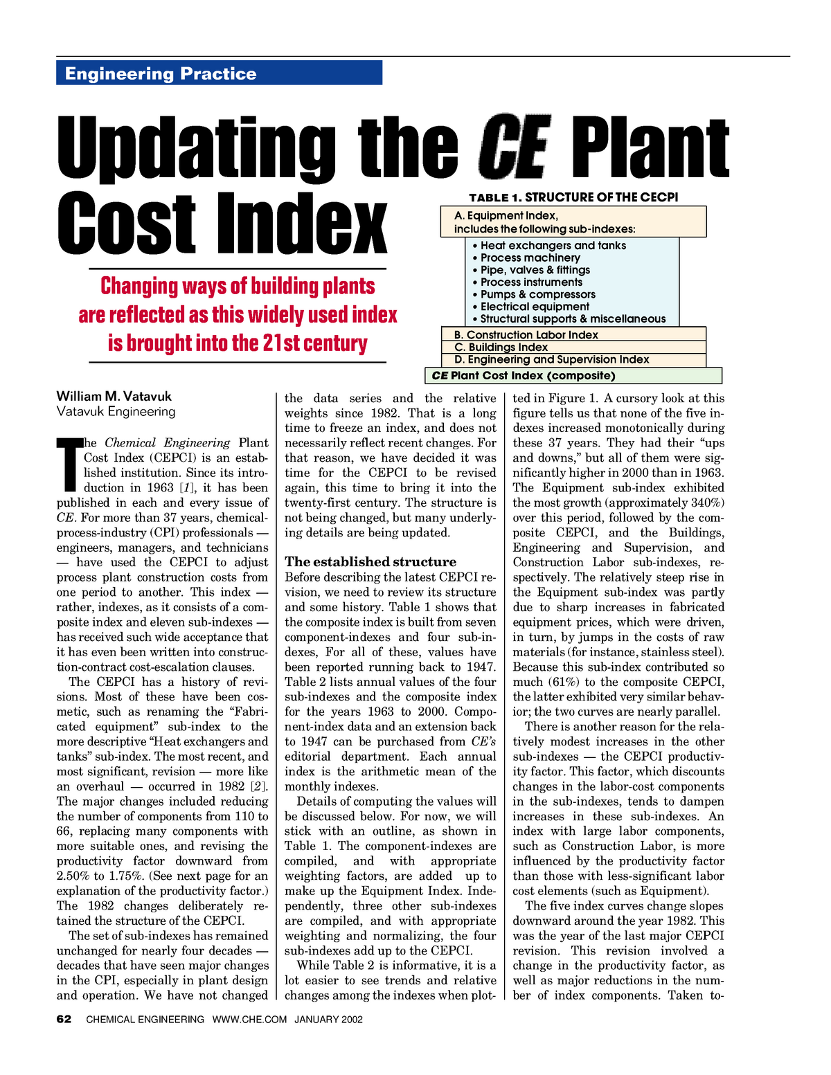 CEPCI index for chemical plant T he Chemical Engineering P l a n t