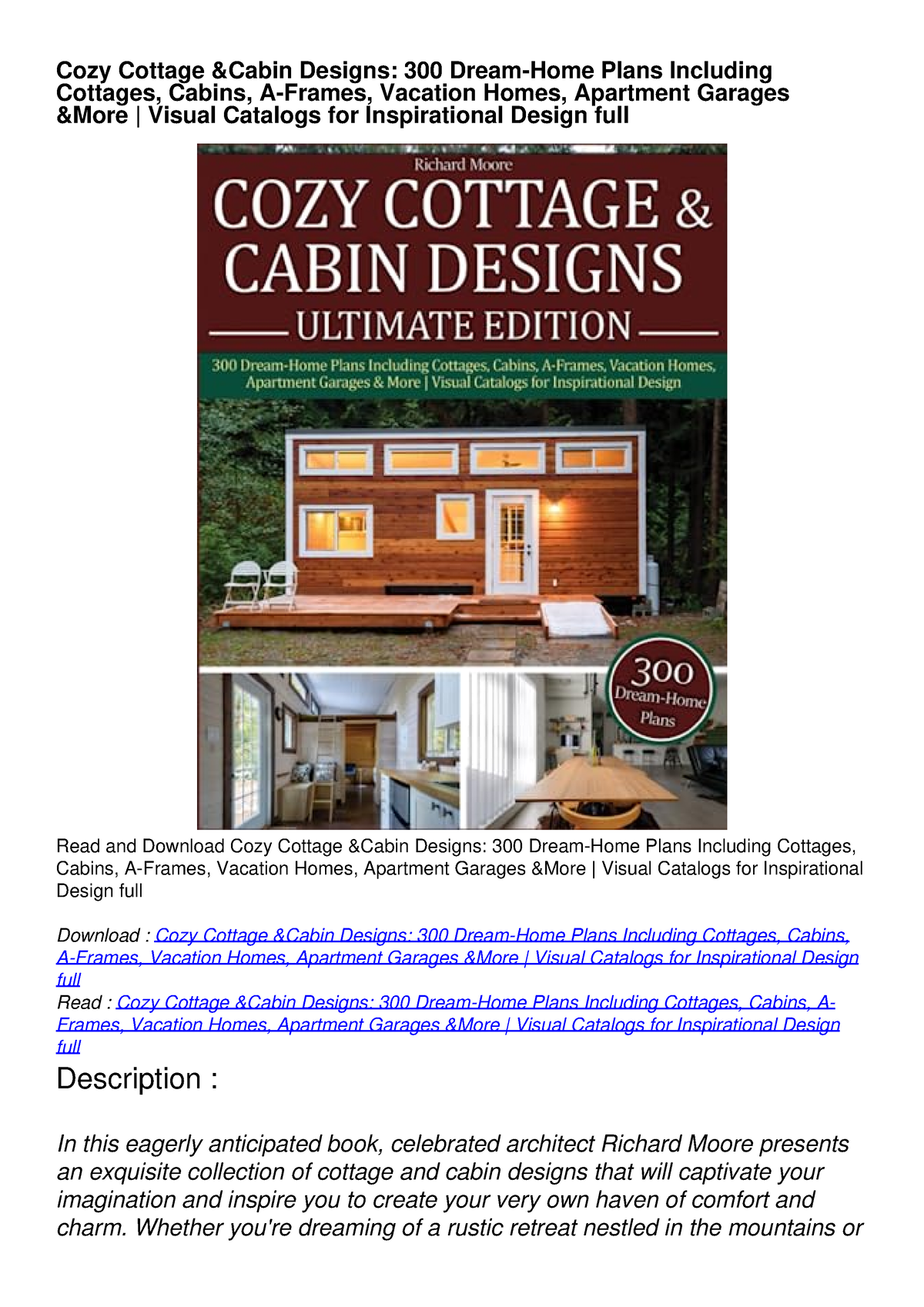 read-cozy-cottage-cabin-designs-300-dream-home-plans-including