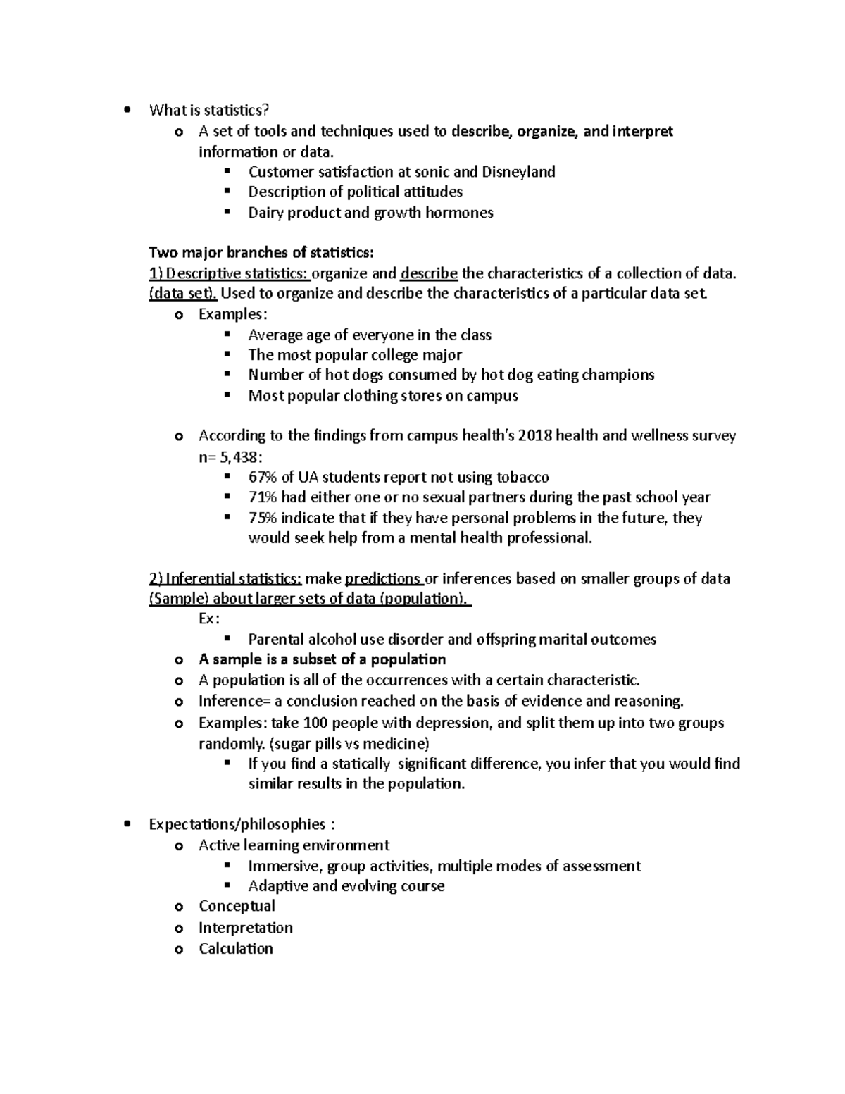 Stats lecture and exam - What is statistics? o A set of tools and ...