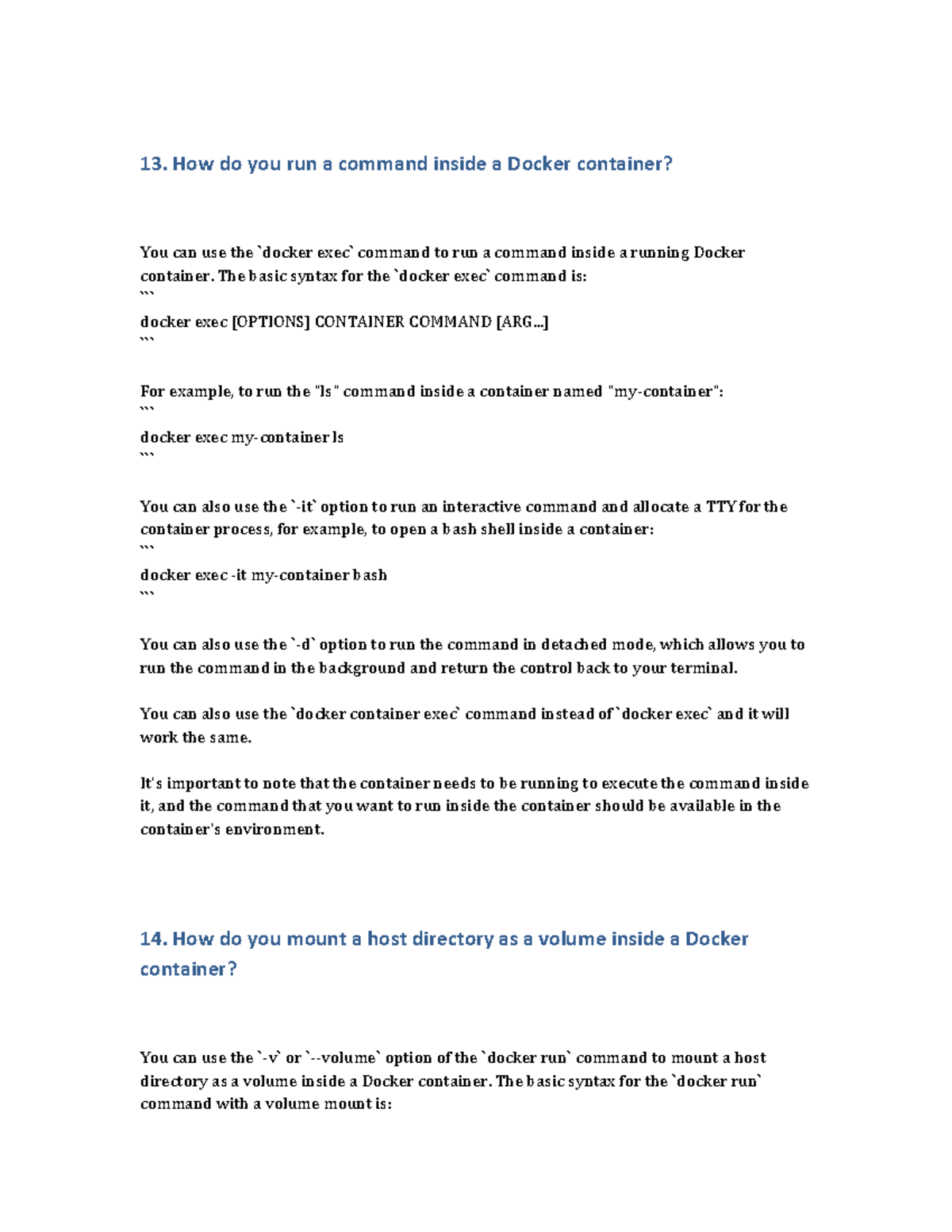 Docker containers 3 - 13. How do you run a command inside a Docker ...