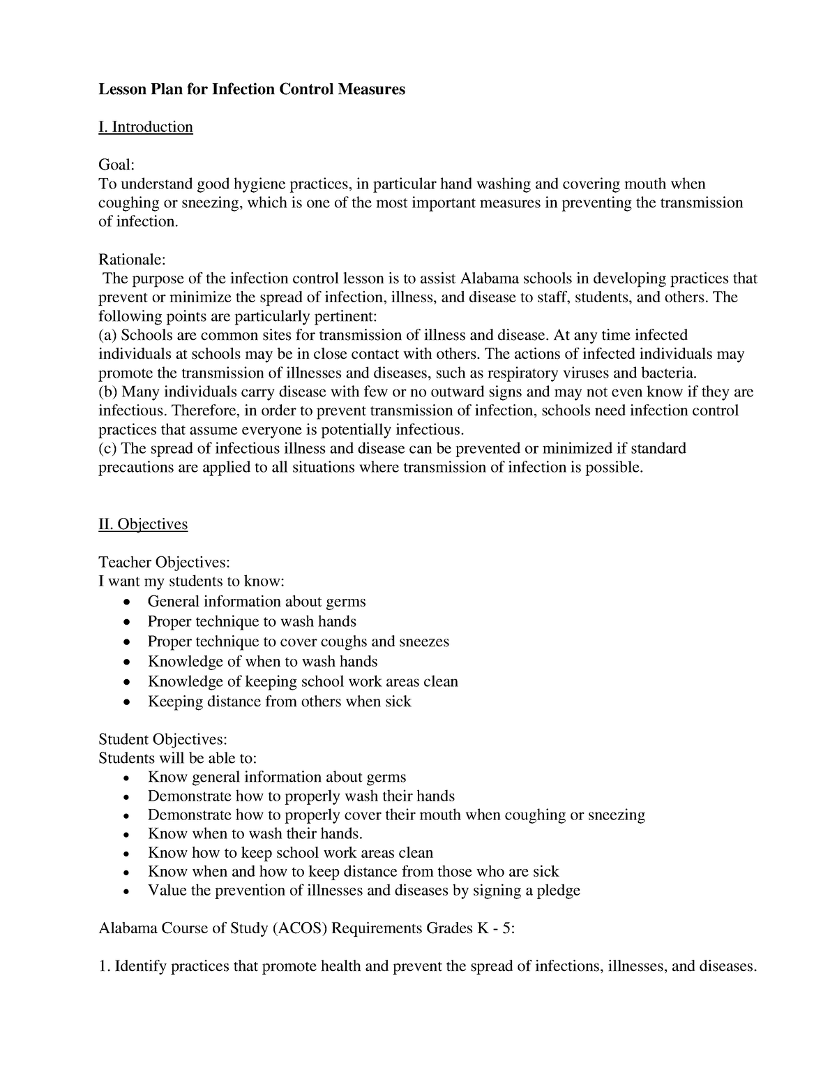 Infection Control Lesson Plan - Lesson Plan for Infection Control ...