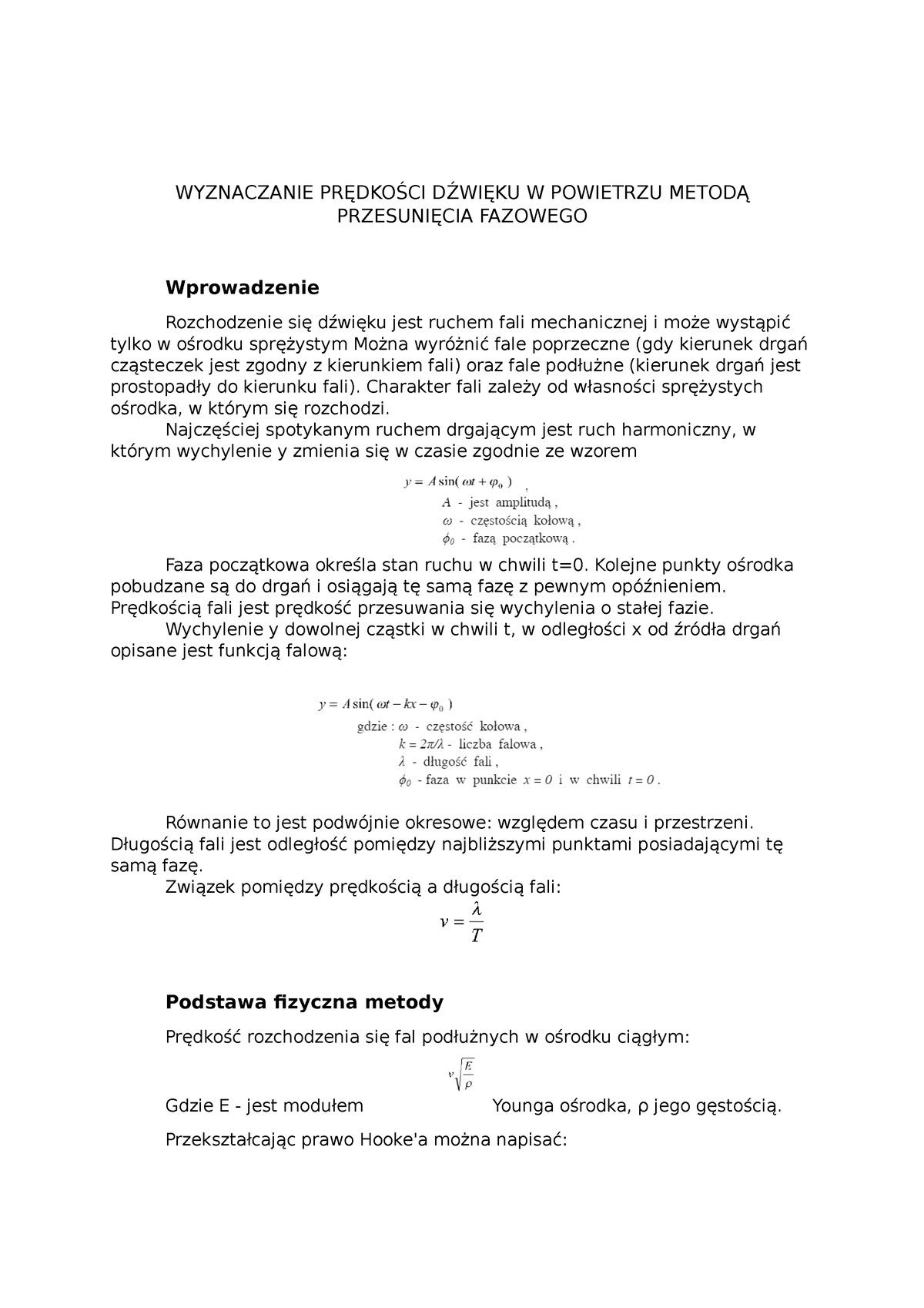 Wyznaczanie PrĘdkoŚci DŹwiĘku W Powietrzu MetodĄ PrzesuniĘcia Fazowego Wyznaczanie PrĘdkoŚci 8617