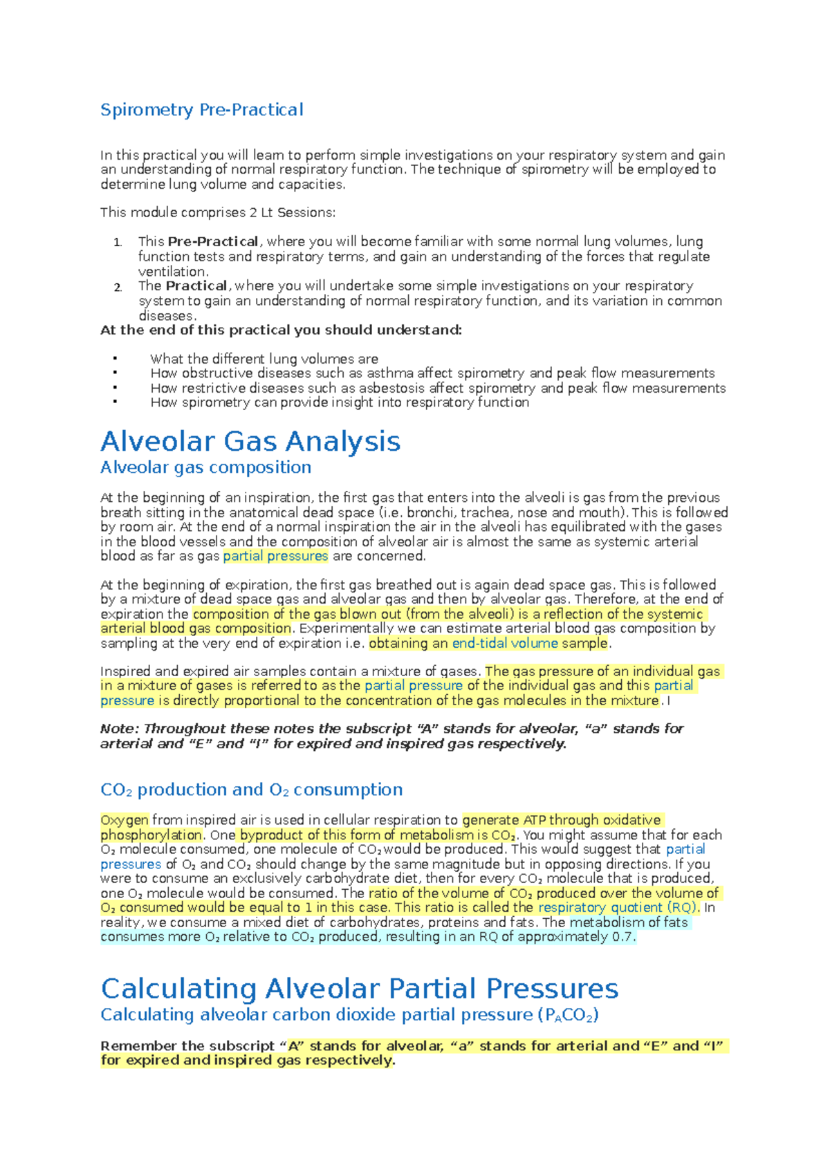 Spirometry Preprac Spirometry PrePractical In this practical you