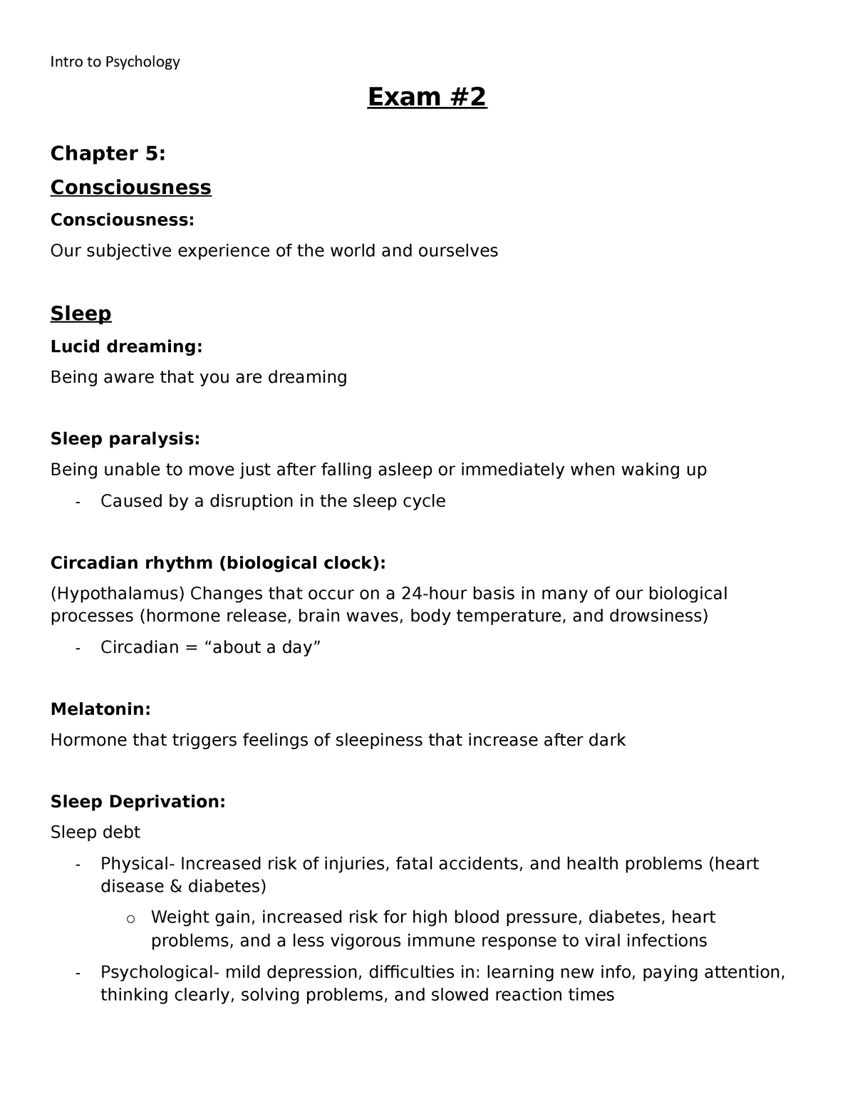 Intro to Psychology PSY 2012 Exam 2 Guide Intro to Psychology Exam