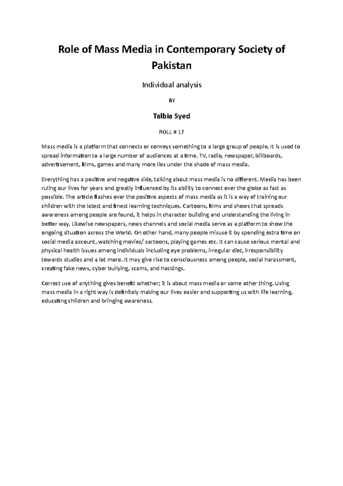 mass media sociology essay