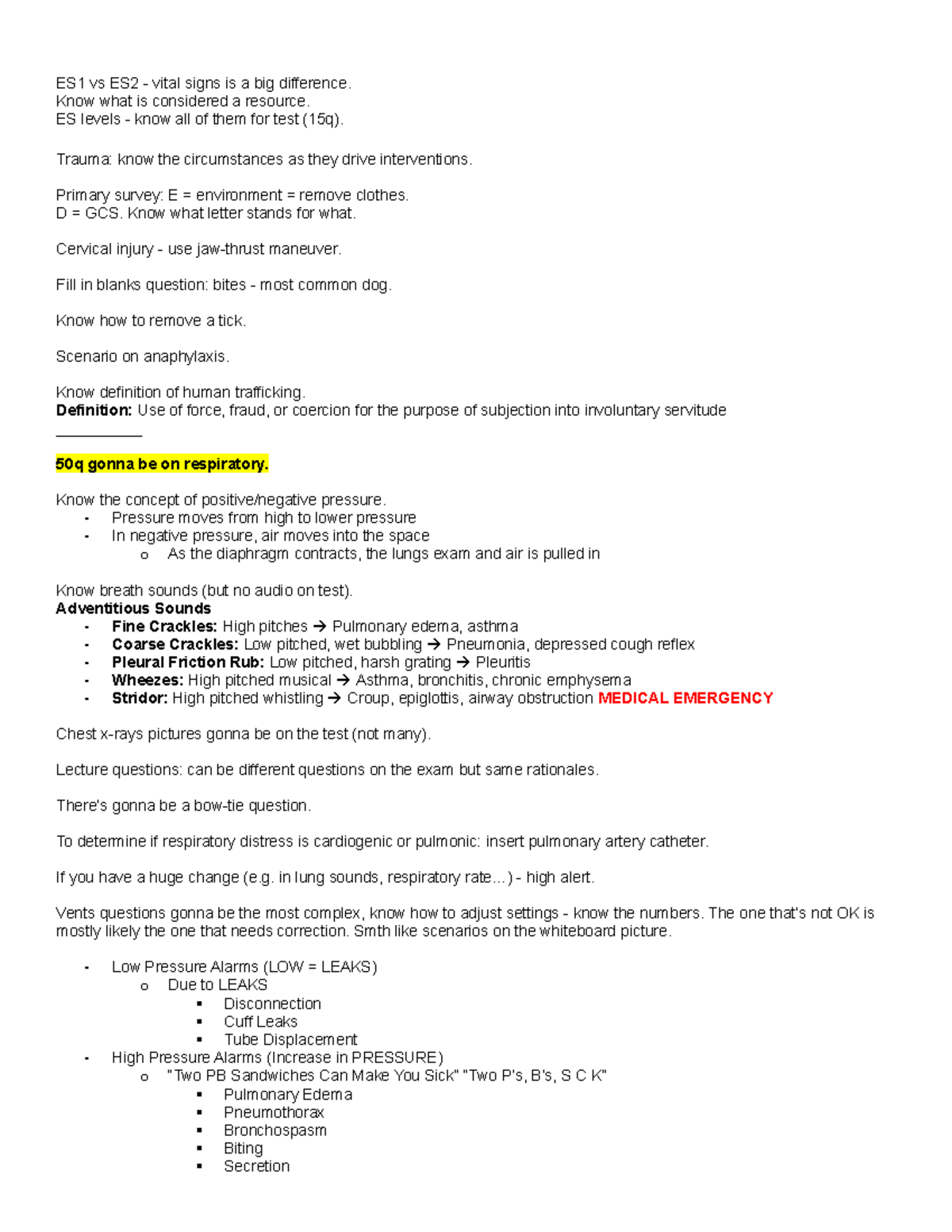 Test overview - Test Review - ES1 vs ES2 - vital signs is a big ...