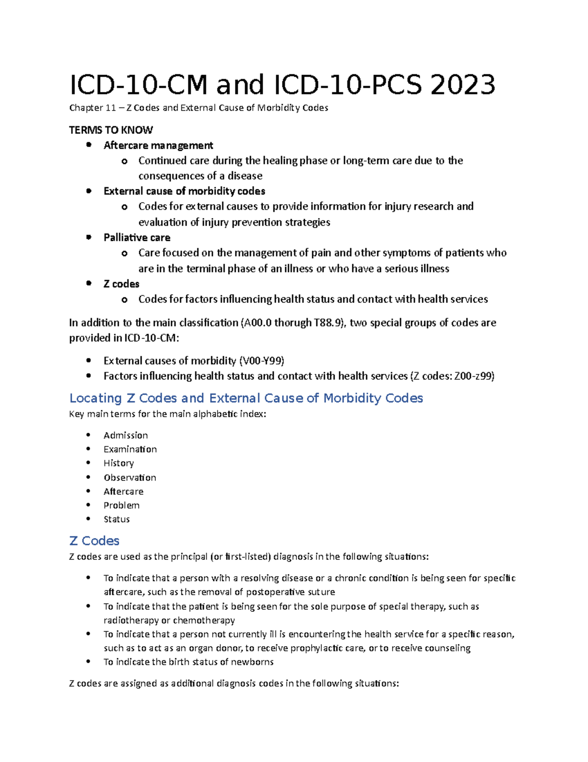 Chapter 11 Z Codes and External Cause of Morbidity Codes ICD10CM