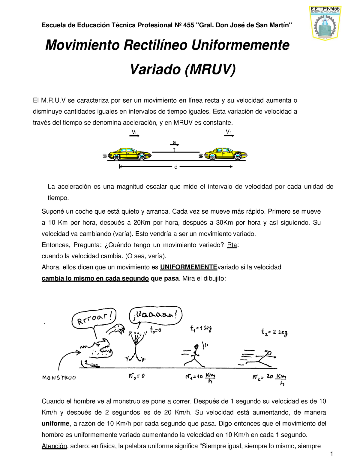 MRUV - EJERCICIOS - Escuela De Educación Técnica Profesional Nº 455 ...