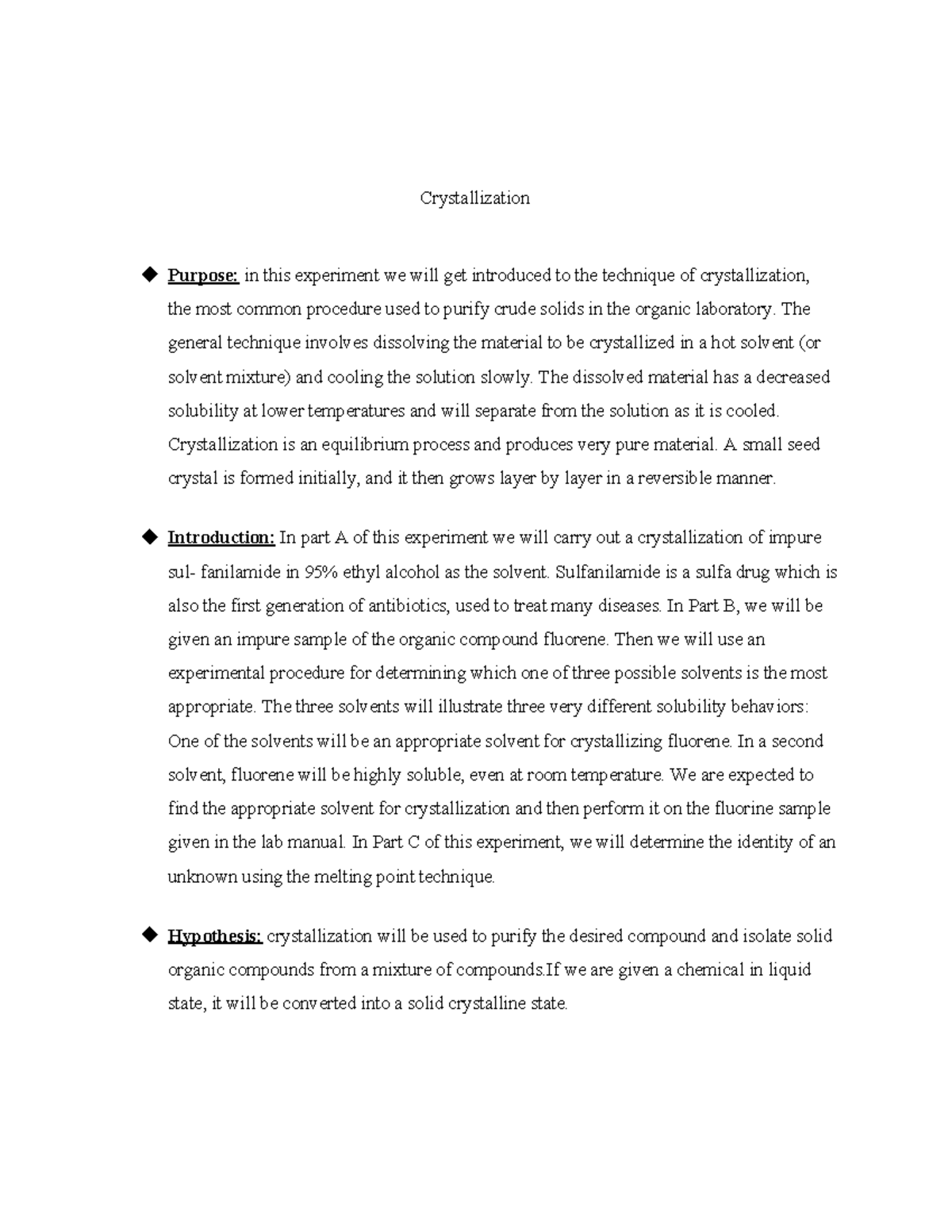 crystallization chemistry experiment