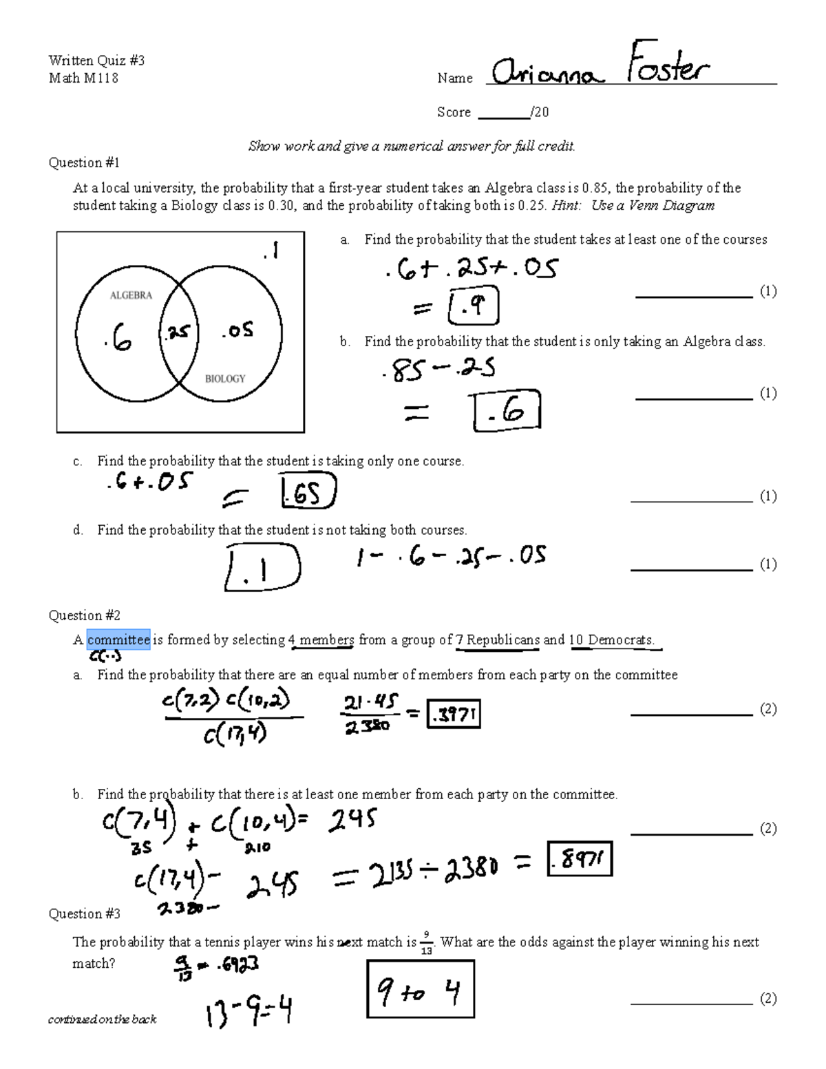 Written+Quiz+%233 - Written quiz for finite - continued on the back ...