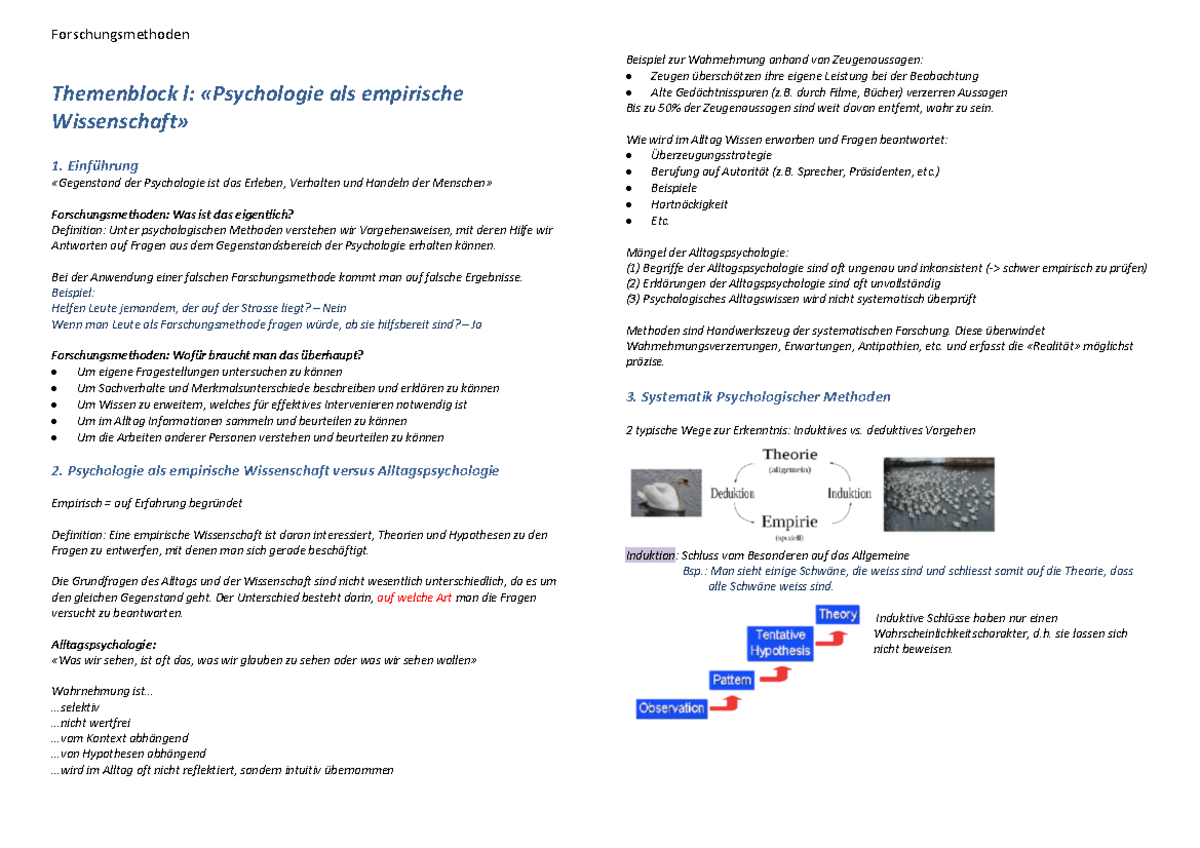 Zusammenfassung Forschungsmethoden - Themenblock l: «Psychologie als ...