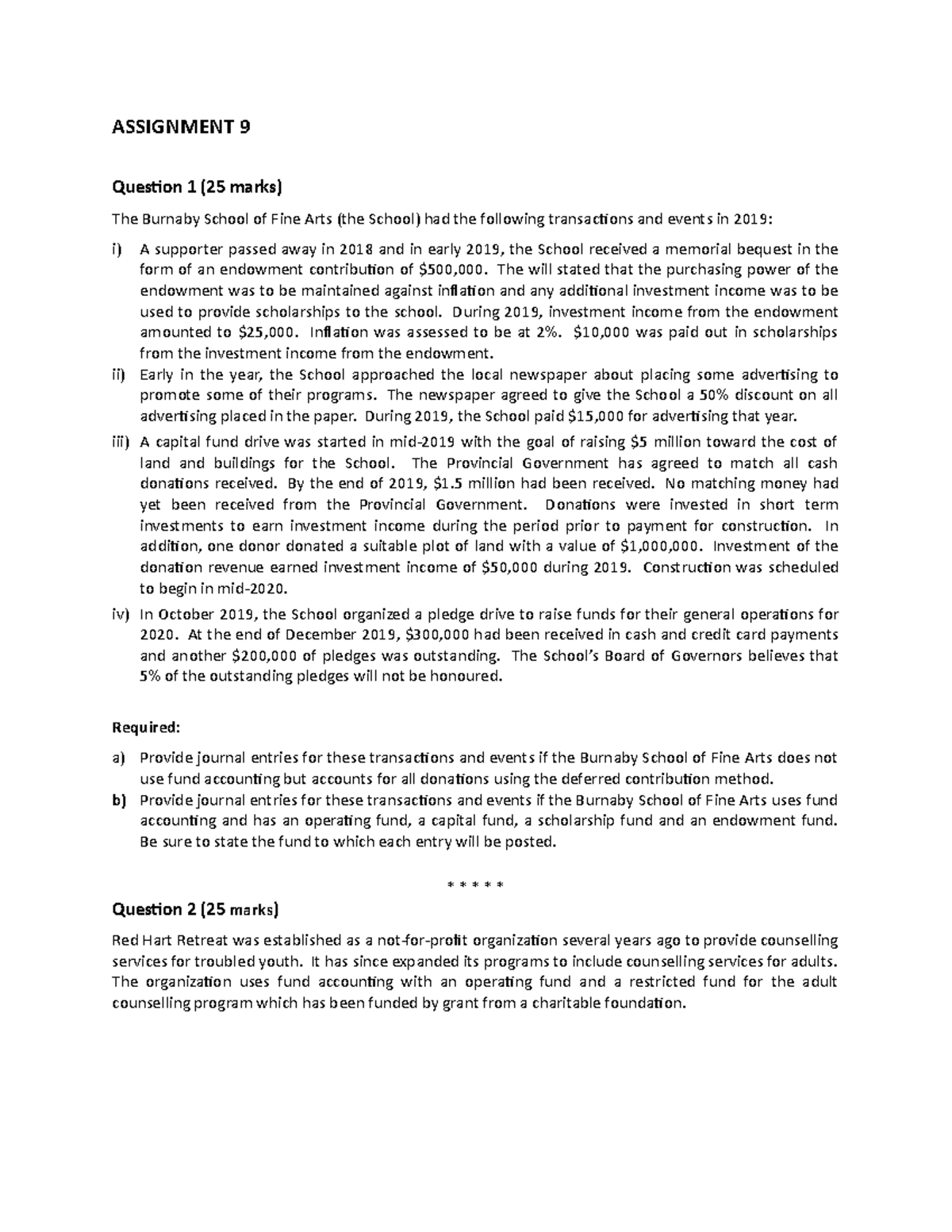 Assignment 9 - aaa - ACCT 4850 - Douglascollege - Studocu