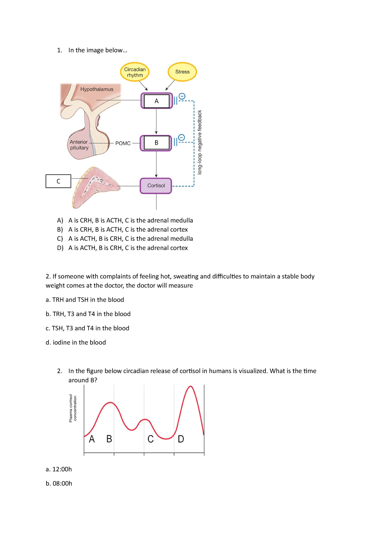 Practise Questions Hp - In The Image Below A) A Is Crh, B Is Acth, C 