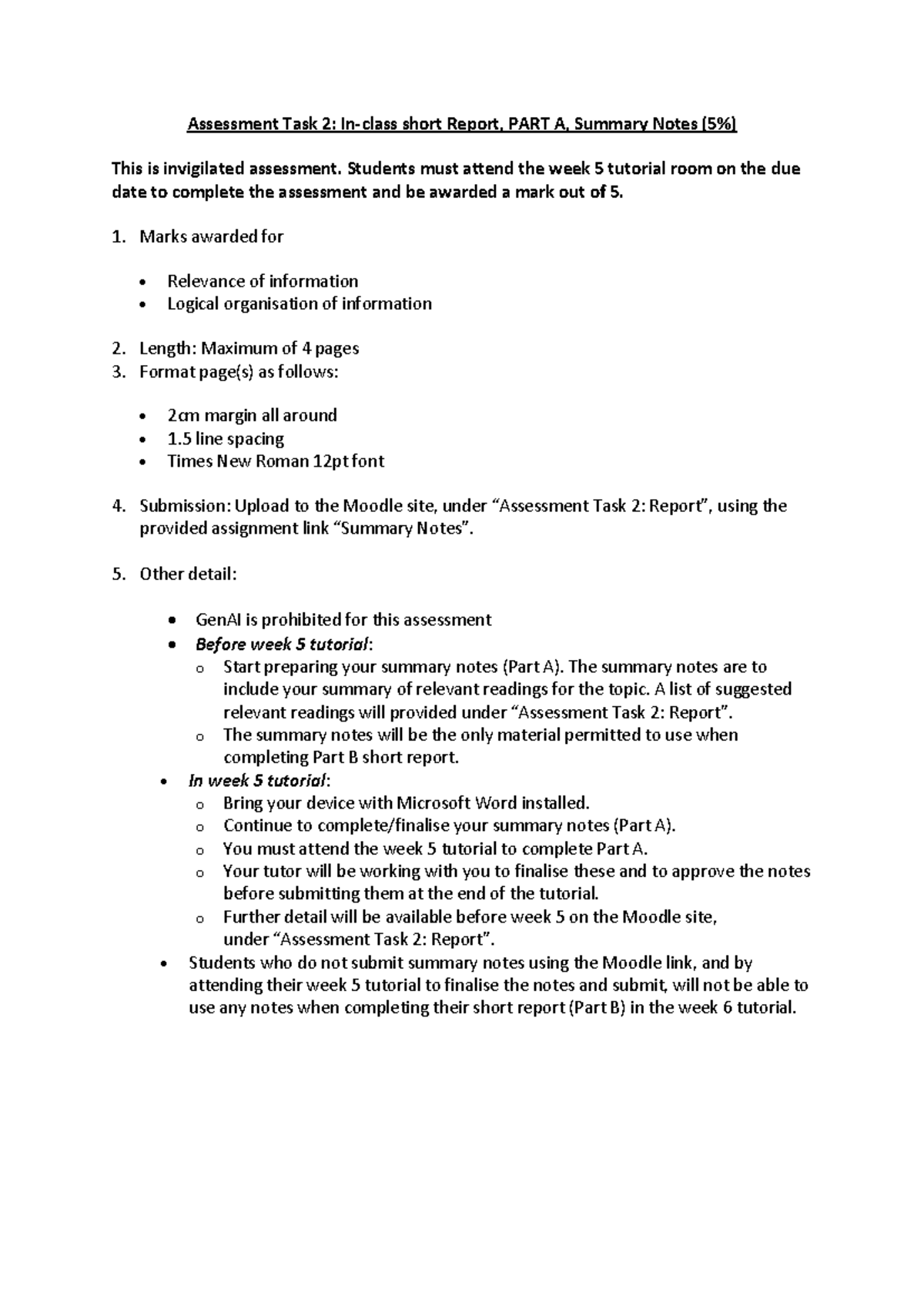 Assessment Task 2 Part A Details - Assessment Task 2: In-class short ...